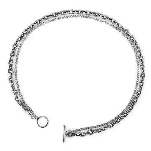 Jewelry × Vintage Fashion Antique Silver Titanium Steel Double Layer Chain Size ONE SIZE - 2 Thumbnail