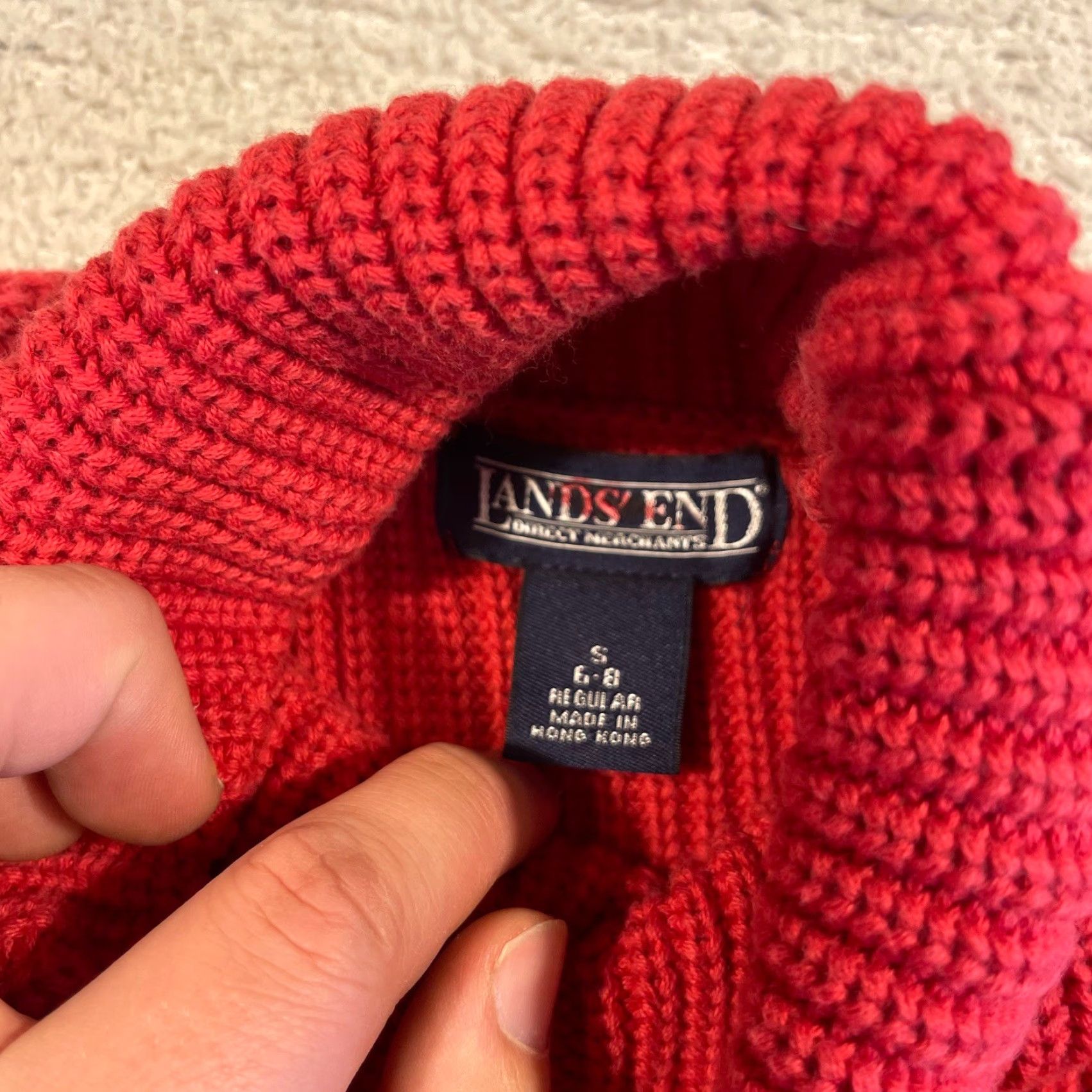 Lands' End VINTAGE Lands' End Sweater Women's Small Red Fisherman Cotton Knit Turtleneck Y2K Size S / US 4 / IT 40 - 3 Thumbnail