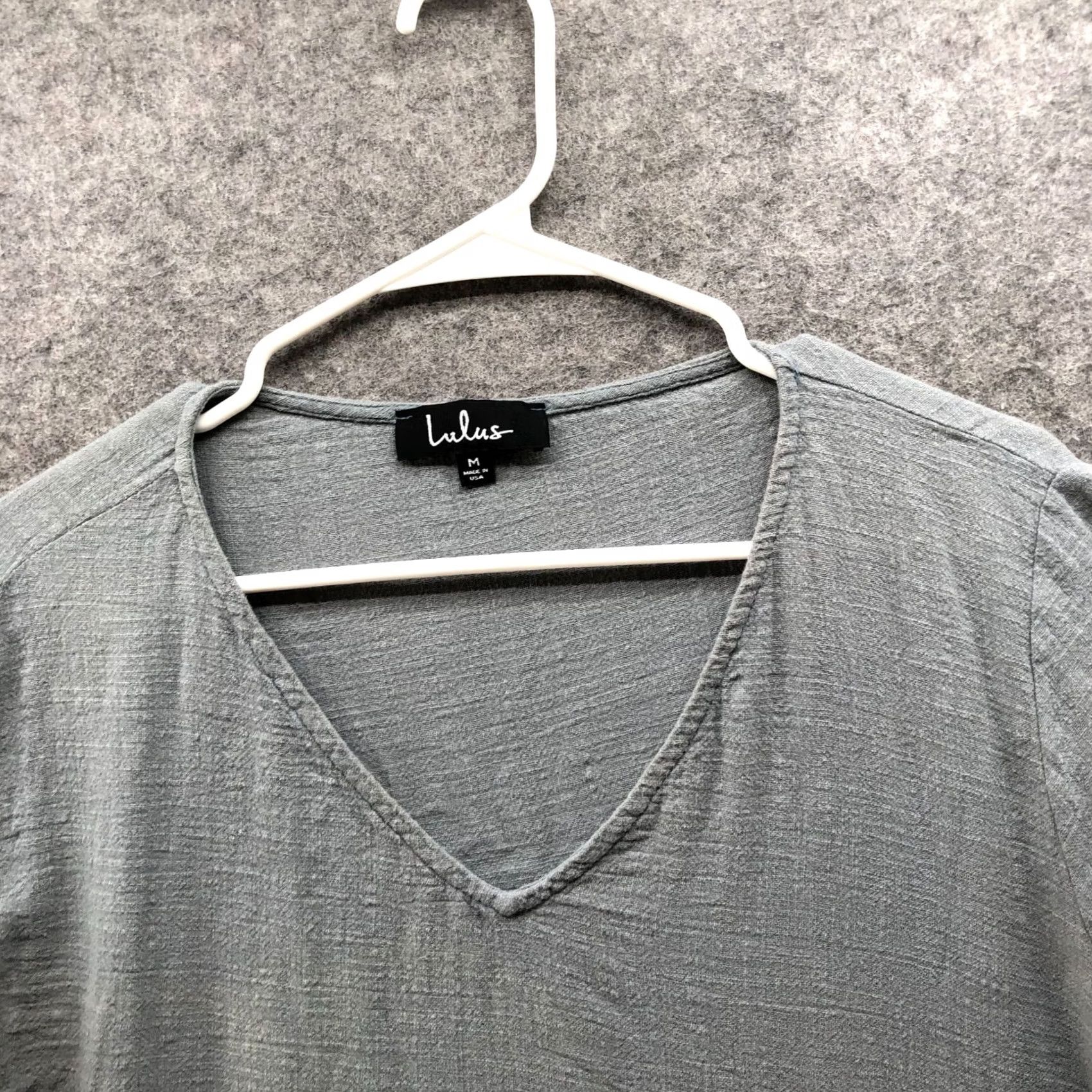 Lulus Lulus T-Shirt Womens M V-Neck Short Sleeve Cropped Boxy Gray Gauzy Cotton Shirt Ladies M Size M / US 6-8 / IT 42-44 - 3 Thumbnail