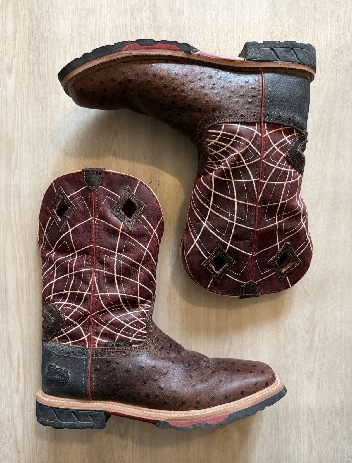 Justin Boots Justin Derrickman 12" Work Boot Soft Toe Ostrich Print 12D Size US 12 / EU 45 - 1 Thumbnail