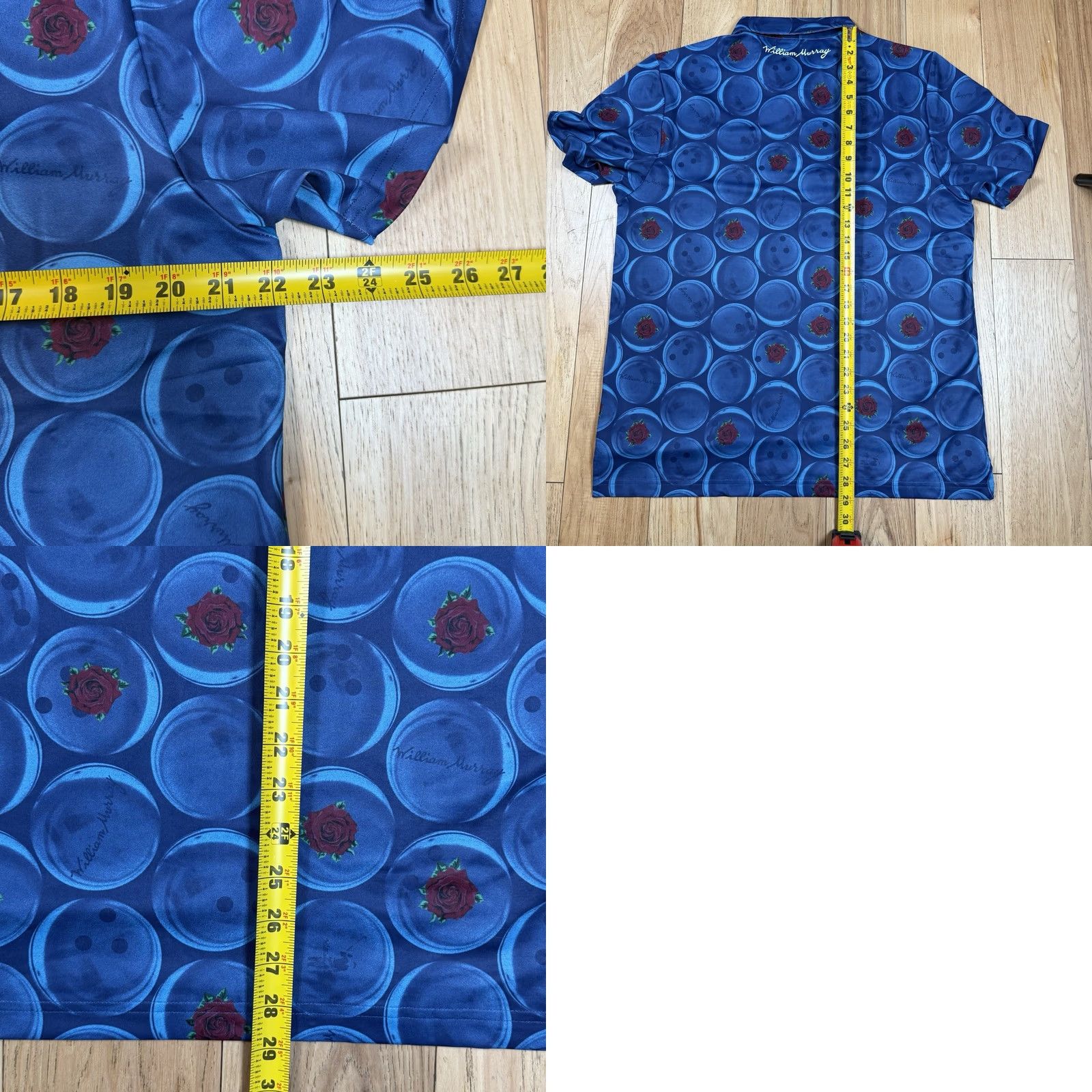 Vintage William Murray Polo Mens Large Blue Floral Bowling Ball Performance Golf Shirt Size US L / EU 52-54 / 3 - 8 Thumbnail