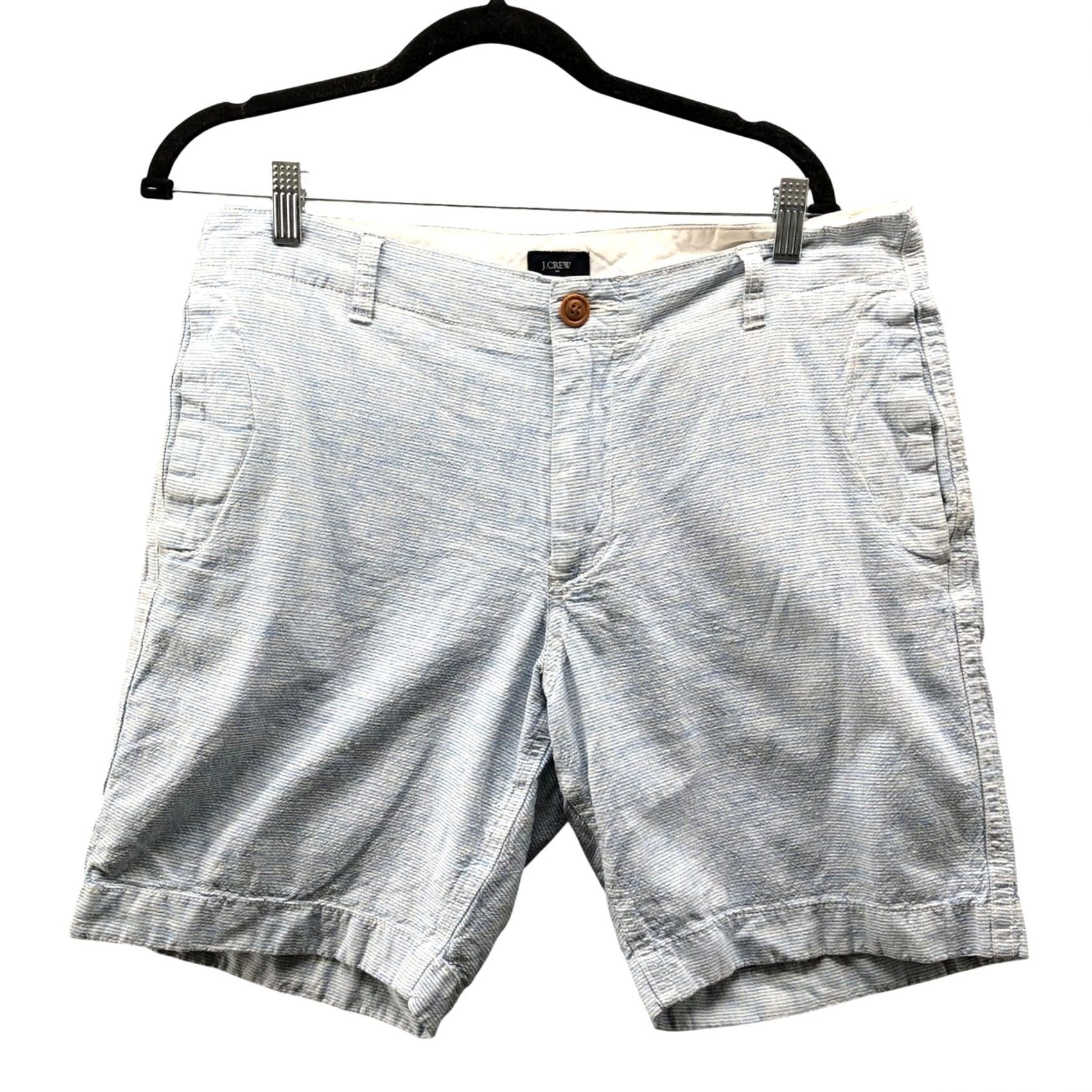 J.Crew VINTAGE J. Crew Linen Cotton Beach Short Mens 34 Blue White Stripe 8" Flat Front Size US 34 / EU 50 - 2 Thumbnail
