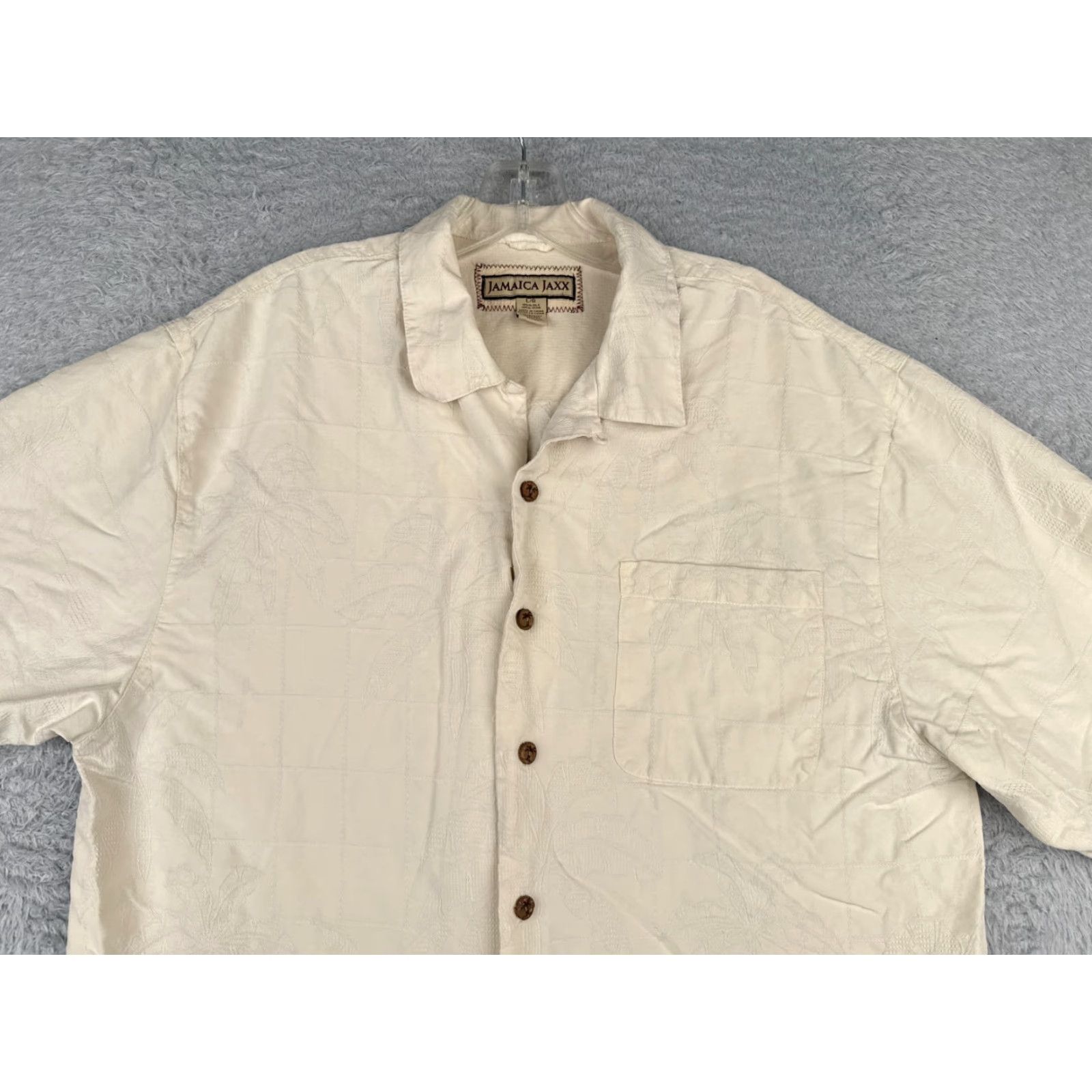 Vintage VINTAGE Jamaica Jaxx Shirt Men Large Beige Embroidered Palm Silk Hawaiian 90s Beach Designer Short Sleeve Silk Shirt Mens L Beige Size US L / EU 52-54 / 3 - 4 Thumbnail