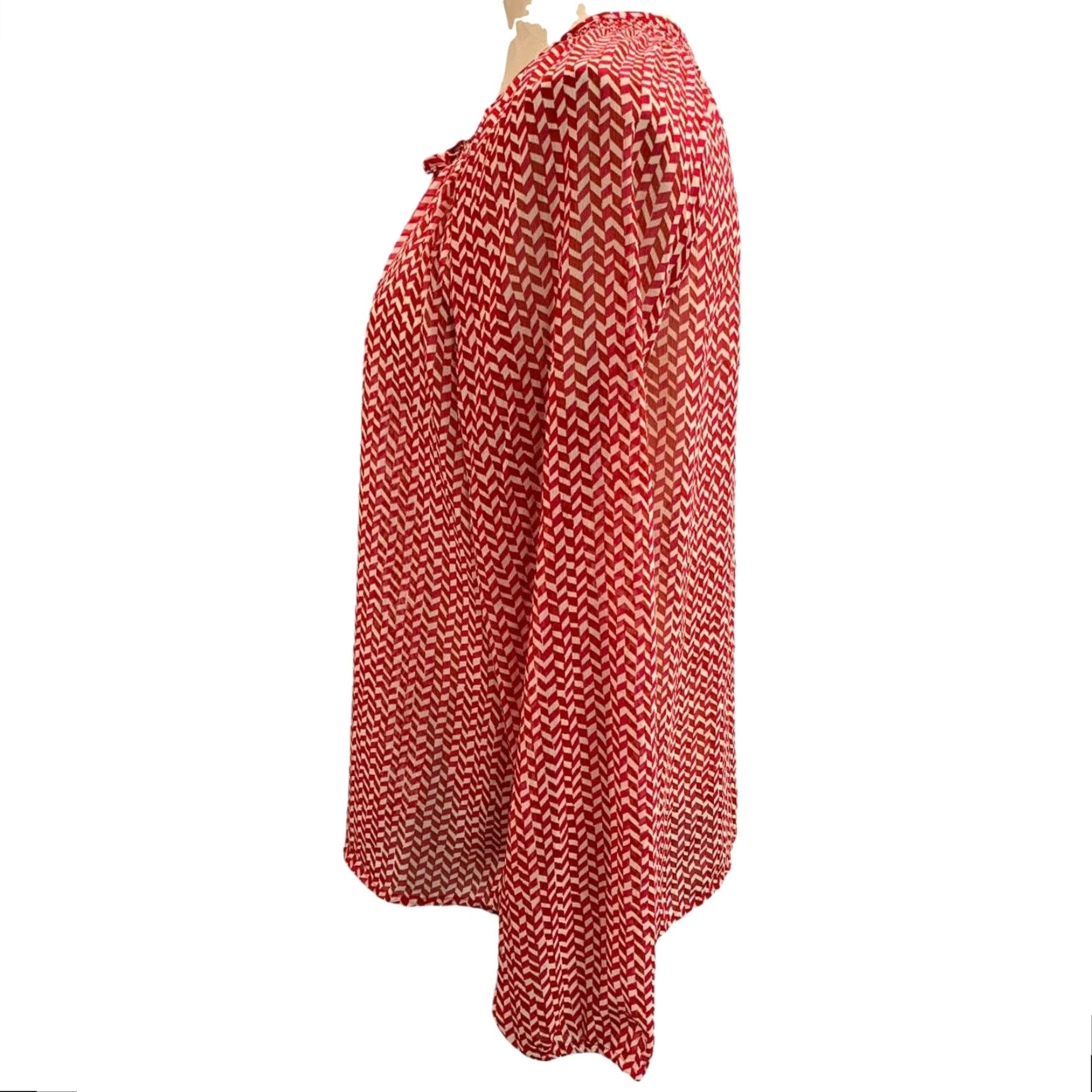 Gap Gap Womens Blouse Medium Peasant Style Sheer Shirt Red White Size M / US 6-8 / IT 42-44 - 5 Thumbnail