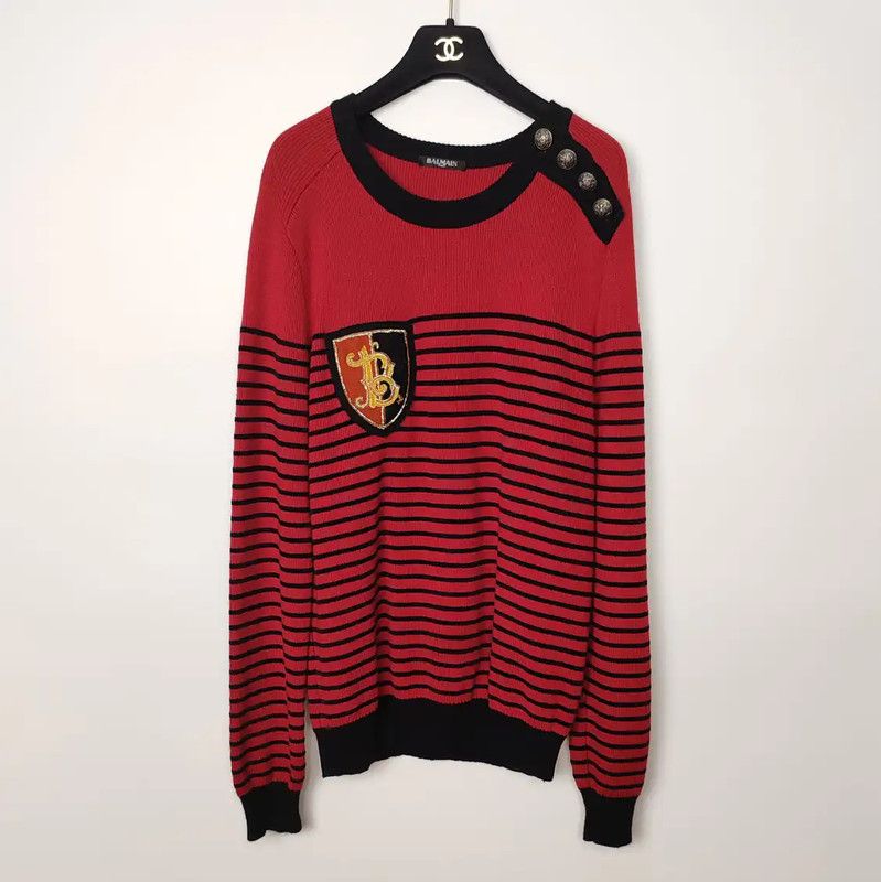 Balmain Balmain Red Striped Wool Pullover Sweater 0089 Size US L / EU 52-54 / 3 - 1 Thumbnail