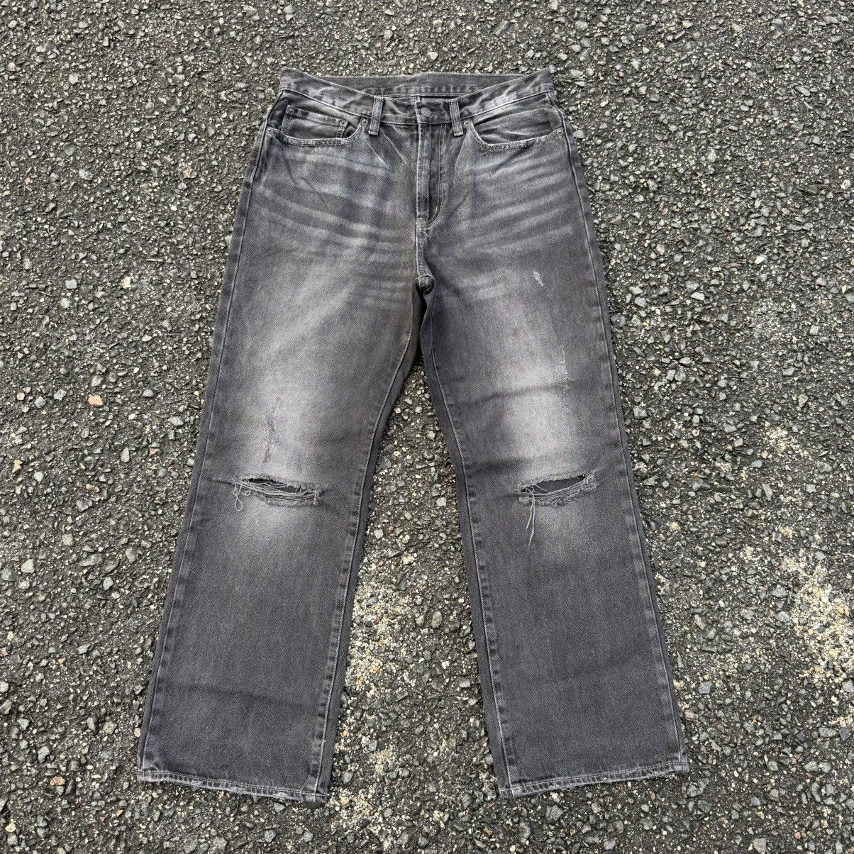 All Blacks W33 Vintage Gu black jean denim rippep pants Size US 33 - 1 Thumbnail