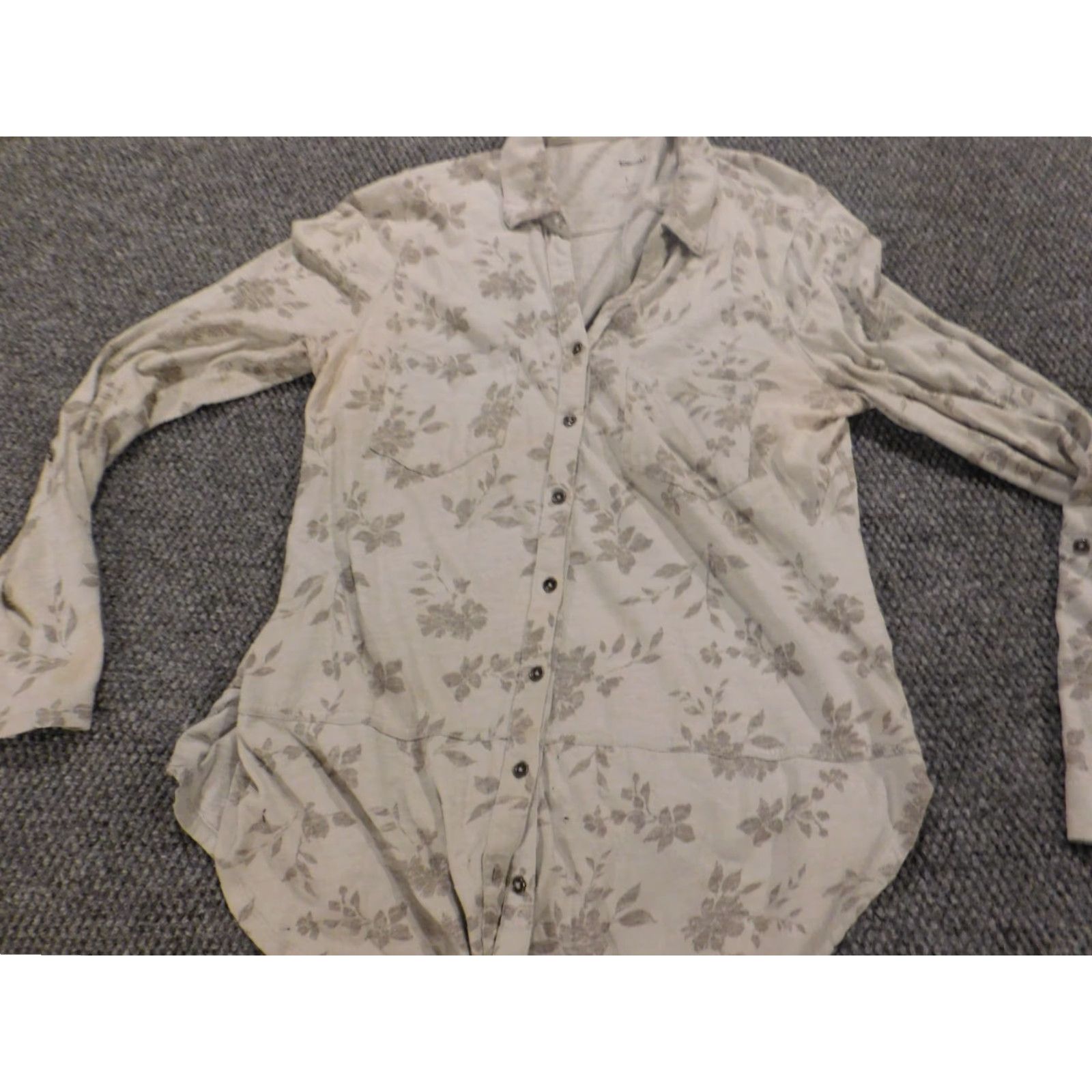 Vintage Sonoma Blouse Women L Gray Floral Button Down Stretch Casual Shirt Size L / US 10 / IT 46 - 2 Thumbnail