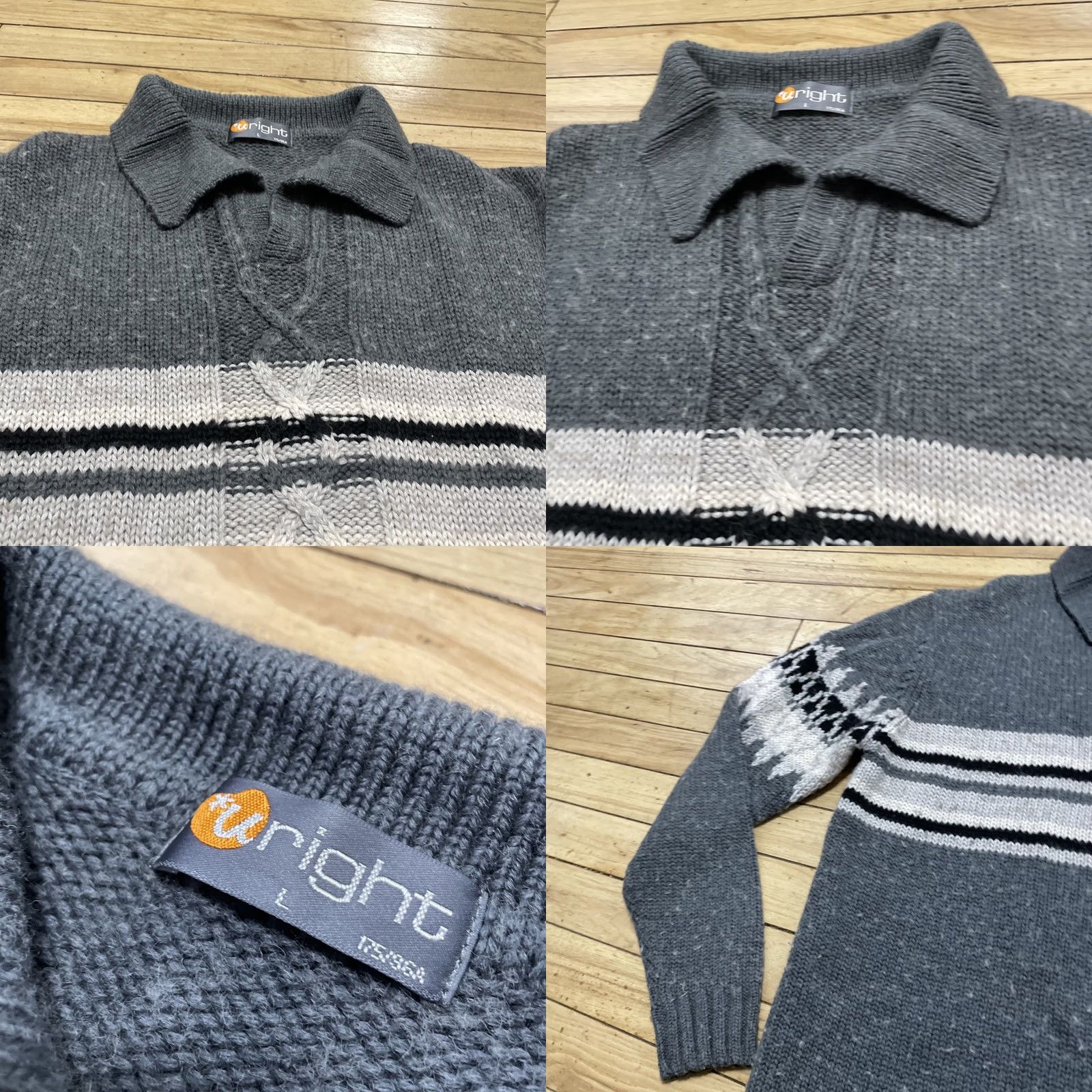 Vintage VINTAGE URIGHT Wool Sweater Cable-Knit Fair Isle Nordic Fisherman Cowl Long Sleeve Adult L Gray Wool Pullover Mens Size US L / EU 52-54 / 3 - 10 Thumbnail