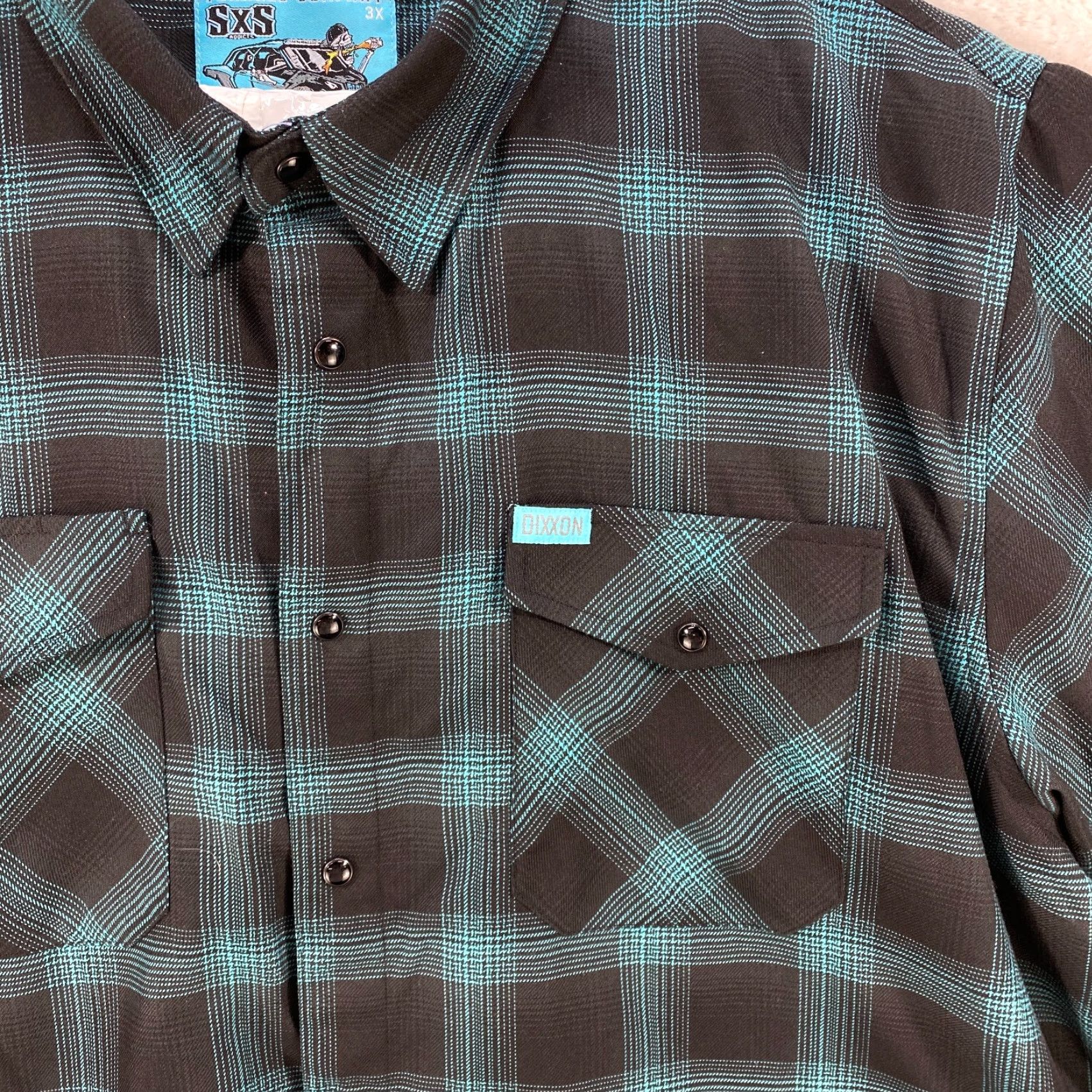Vintage Dixxon Flannel SXS Mens 3XL Teal Black Pearl Snap The Trixie Long Sleeve Shirt Shirt Mens 3XL Flannel Shirt Snap Button Pocketed Plaid Size US XXL / EU 58 / 5 - 3 Thumbnail