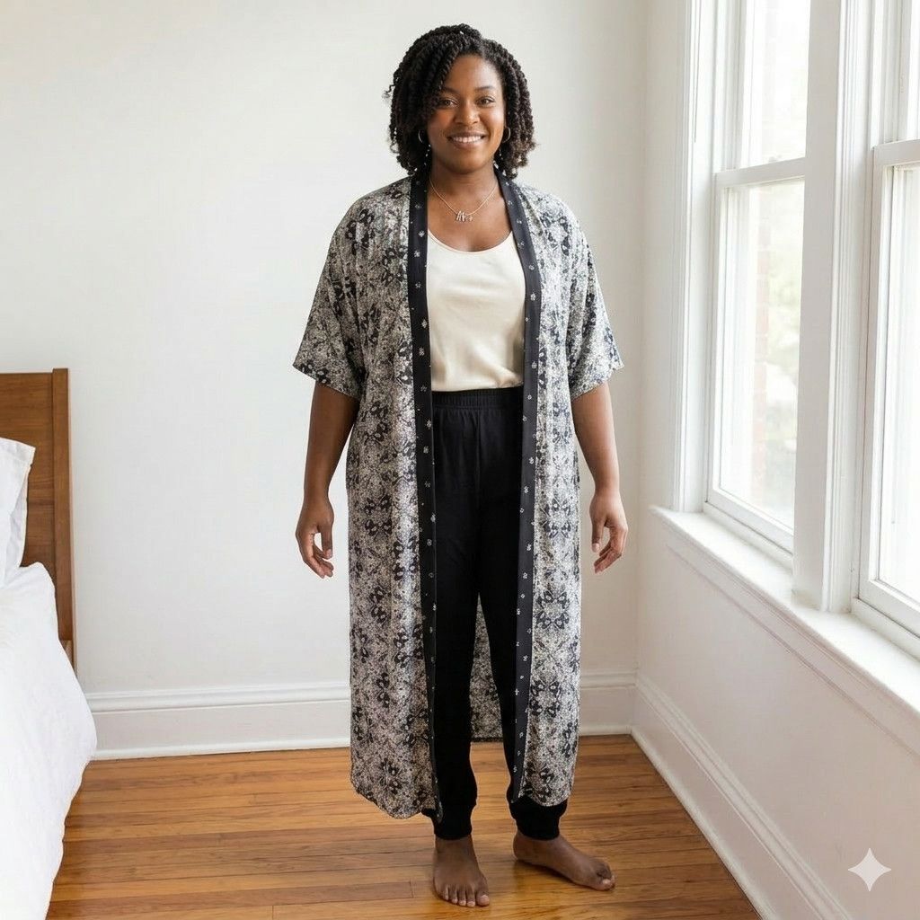 Torrid Torrid Size 1/1X Duster Robe Kimono Blazer Black White Flowy Size XL / US 12-14 / IT 48-50 - 9 Thumbnail