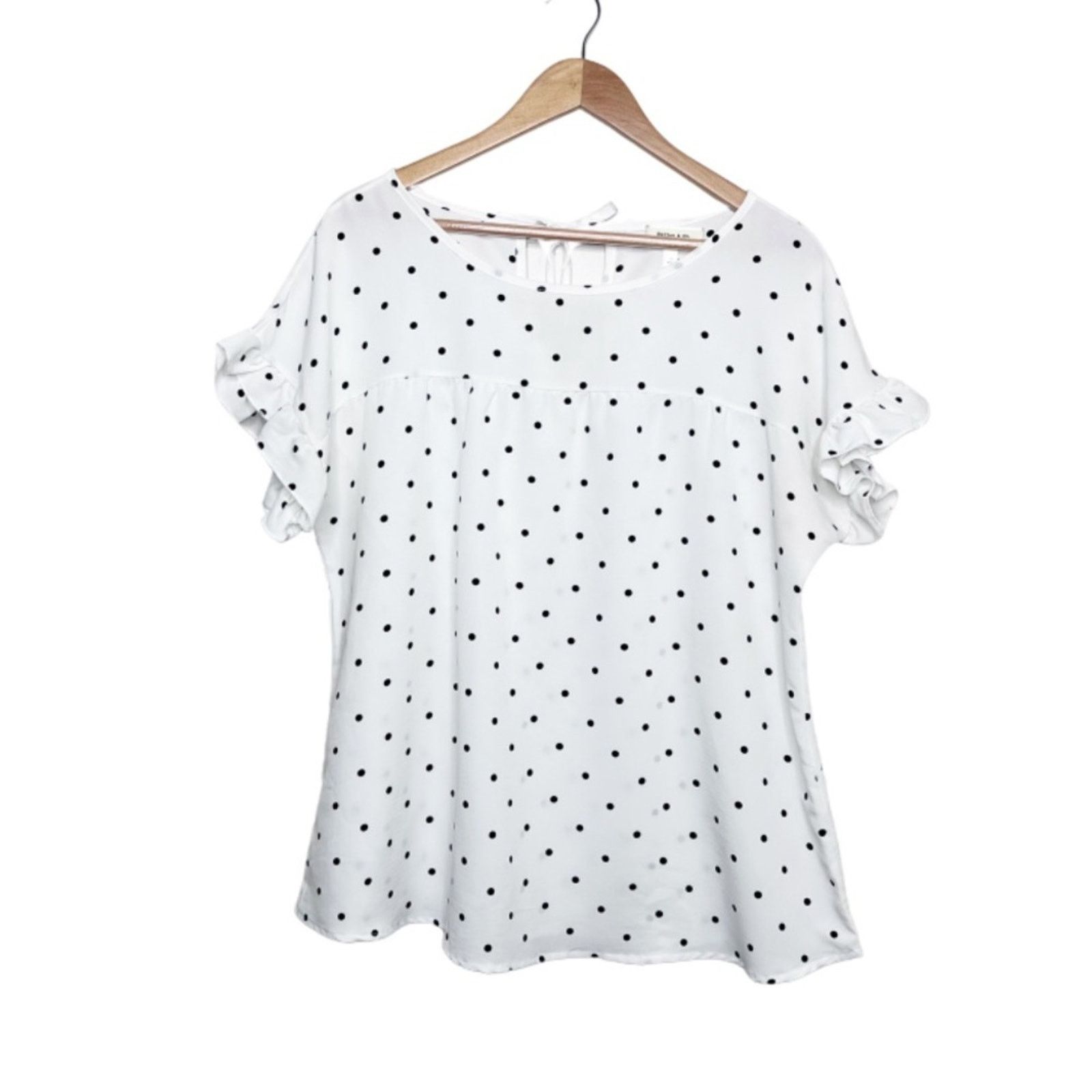 Other Hailey & Co White Black Polka Dot Ruffle Sleeve Blouse Size XL / US 12-14 / IT 48-50 - 7 Thumbnail