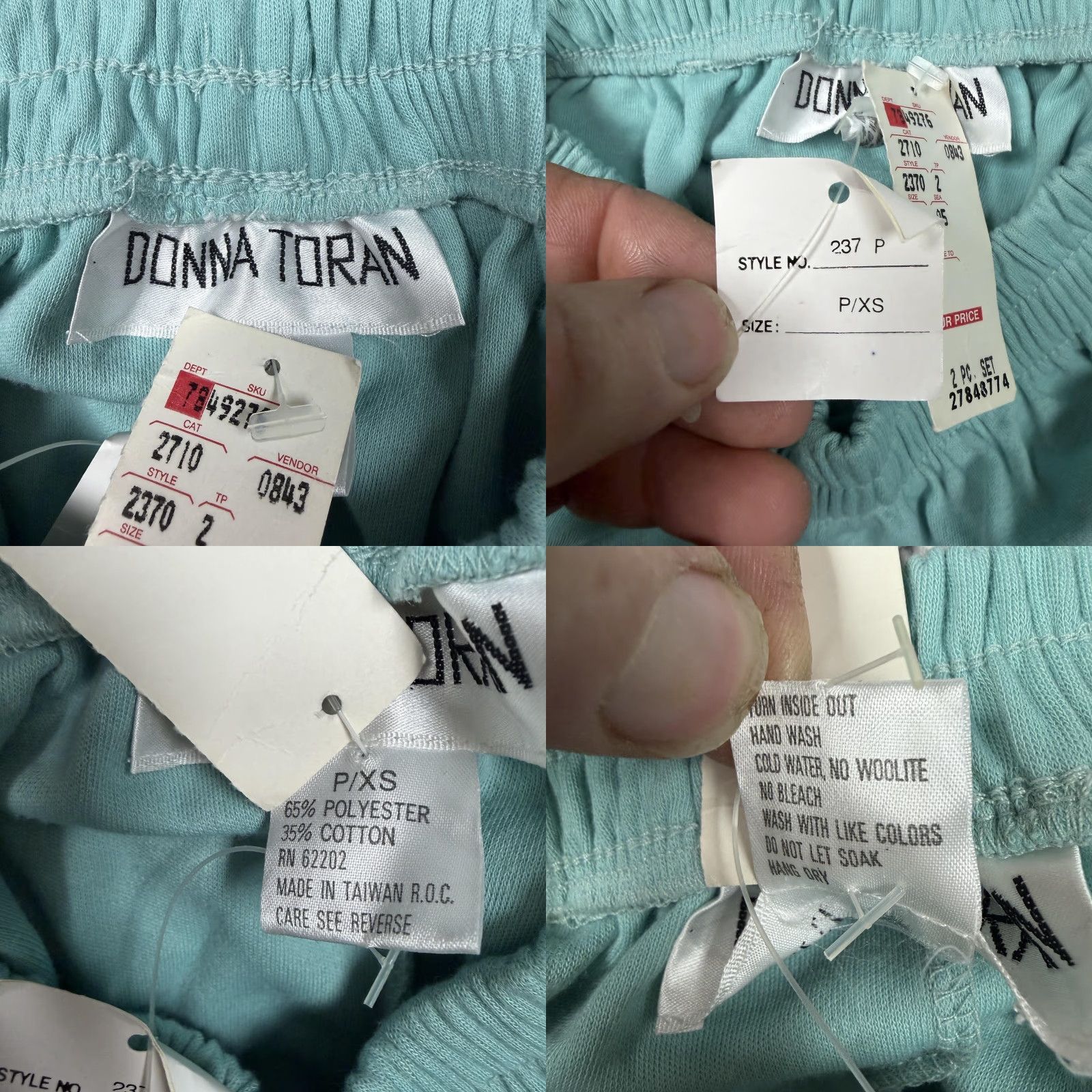Vintage VINTAGE Donna Toran Pajama Set Green Fish Embroidered Knit Sleepwear P/XS Women's Vintage 90s Sleeptime Size ONE SIZE - 10 Thumbnail