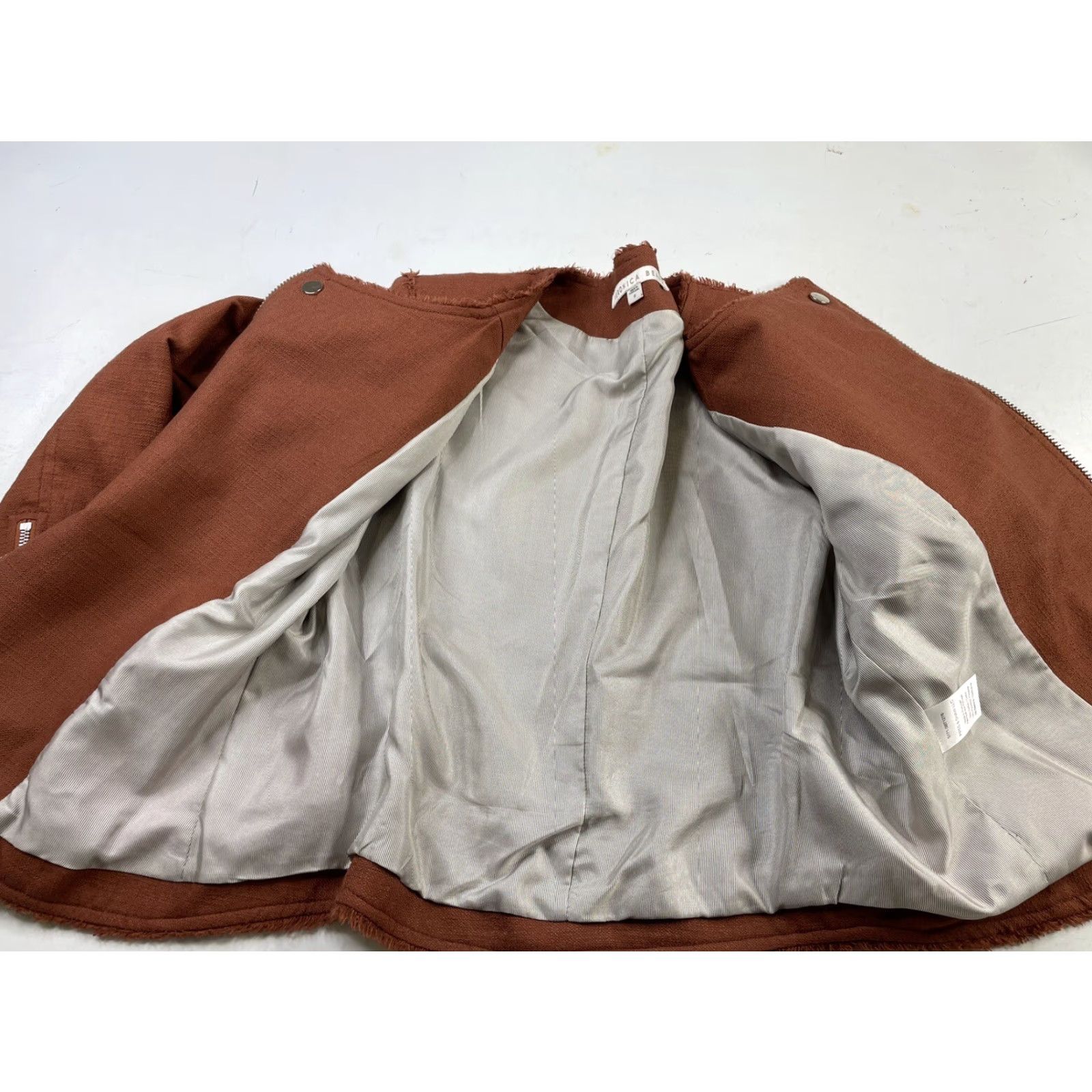 Veronica Beard VERONICA BEARD Jacket Shirt? 6 Rust Fringe Cotton Zipper Moto Blazer Twill Lined Pockets Vintage No Womens Size M / US 6-8 / IT 42-44 - 6 Thumbnail