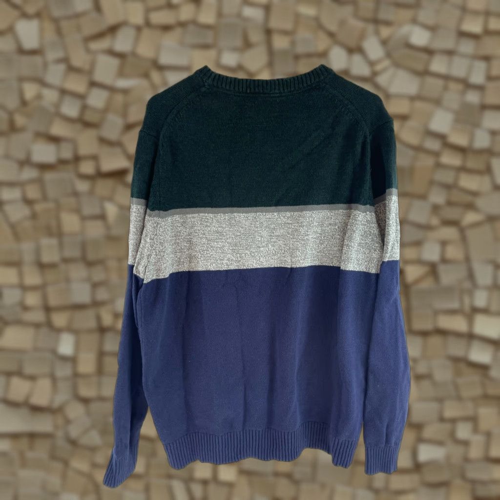 Izod IZOD Sweater Men XL Navy Green Gray Color Blocks Crew Neck Ribbed Edges, Pullover, Regular, Blue, Size XL, Men, Clothing, Modern, Breathable Size US XL / EU 56 / 4 - 1 Thumbnail