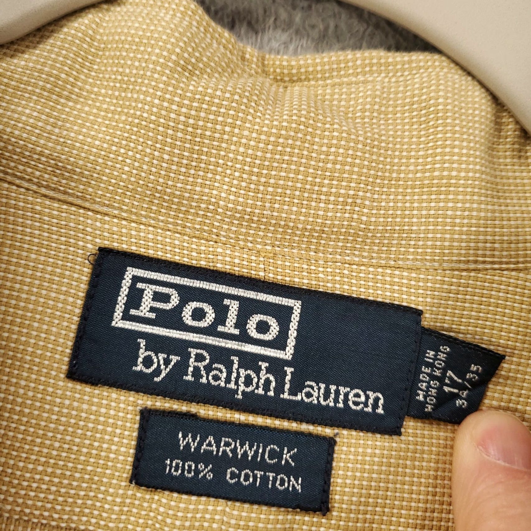 Polo Ralph Lauren VINTAGE Polo Ralph Lauren Warwick Shirt Mens 17 Tan Beige Cotton Button-Up Long Sleeve Collared Pockets Size US XL / EU 56 / 4 - 5 Thumbnail