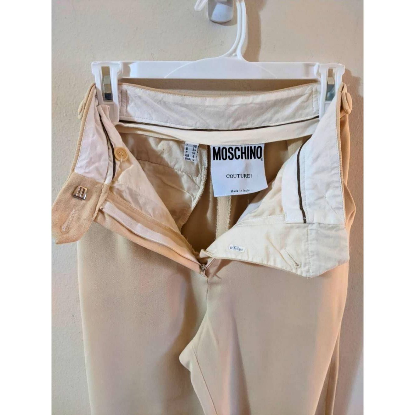 Moschino Moschino Couture Beige High-Waisted Wide-Leg Wool Pants Sz 4 Size 27" / US 4 / IT 40 - 4 Thumbnail