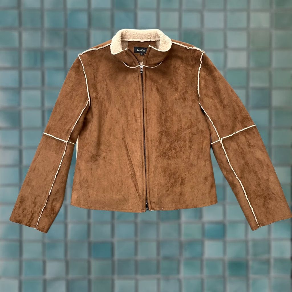 Vintage VINTAGE True Grit Jacket Womens Medium Brown Tumbled Faux Suede Coat Mock Neck Full Zip Mens? Size M / US 6-8 / IT 42-44 - 1 Thumbnail