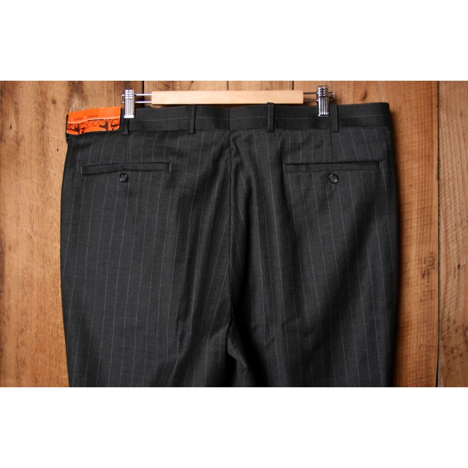 Vintage Sette Ponti Mack Charcoal Gray Pinstriped 100% Wool Dress Pants Sz. 42x30 Mens Pants Flat Front High Rise 30.25" Inseam Dress Pants Size US 42 / EU 58 - 4 Thumbnail
