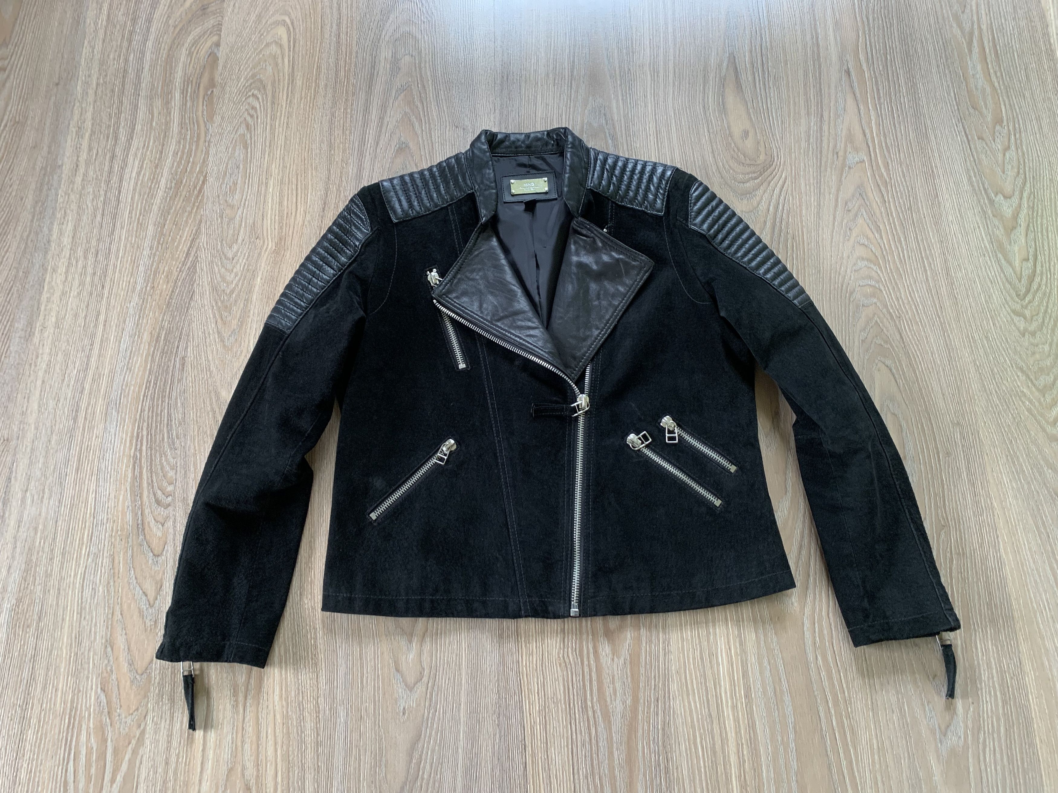 Mango Mango Black Leather Suede Biker Jacket Size XL / US 12-14 / IT 48-50 - 2 Thumbnail