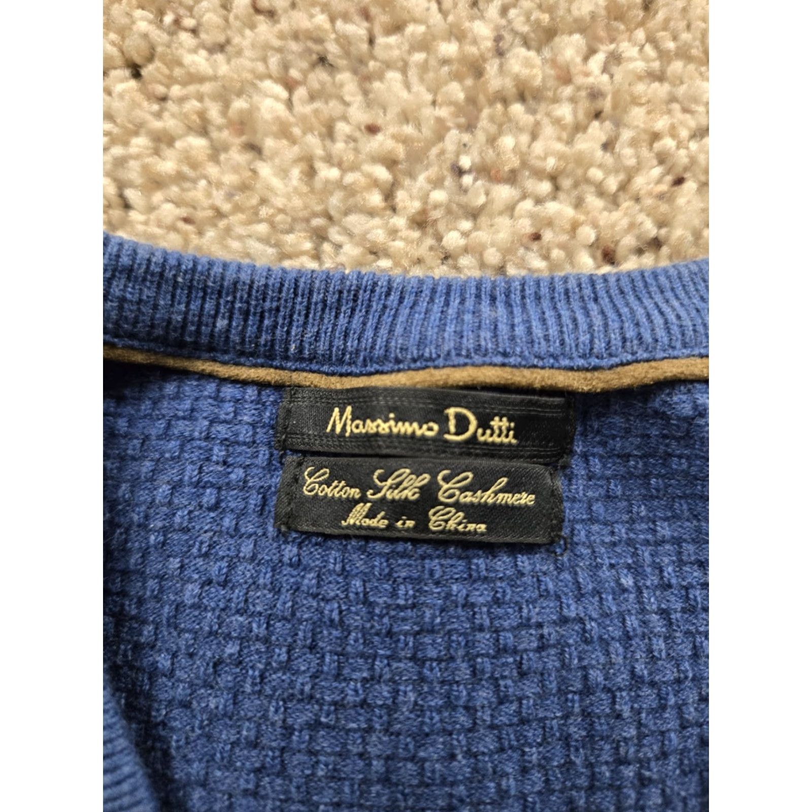 Massimo Dutti Massimo Dutti Mens Blue Knit Sweater XL V-Neck Cotton Cashmere Silk Elbow Patch Size US XL / EU 56 / 4 - 5 Thumbnail