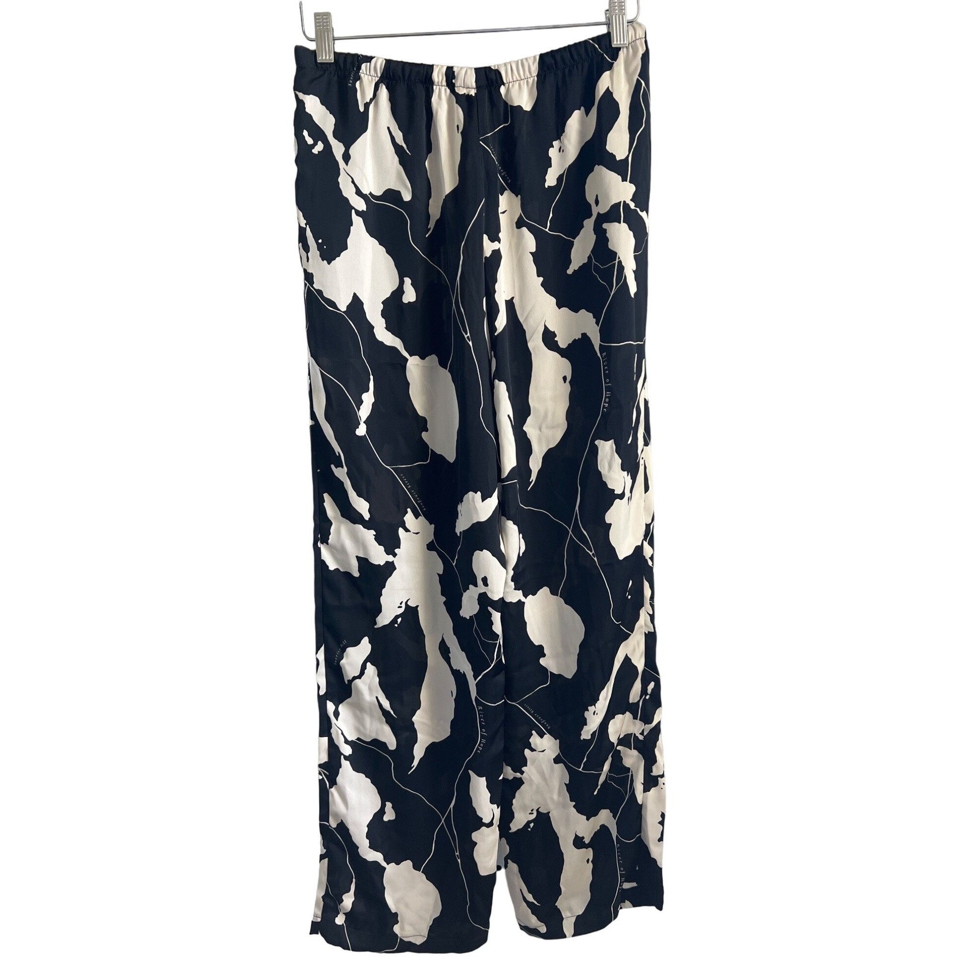H&M H&M Silky Drawstring Pants Black & Ivory Wide Leg Size 25" / US 0 / IT 36 - 4 Thumbnail