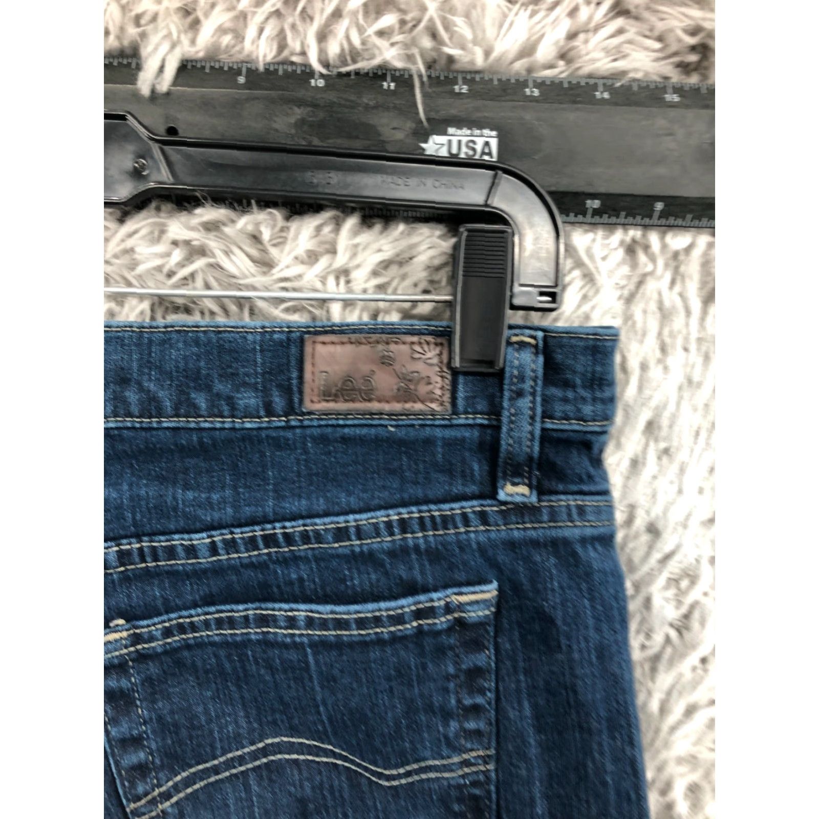 Lee Lee Relaxed Straight Jeans Womens Blue Dark Wash Size 12 Short Modern Series Size 34" / US 12 / IT 48 - 7 Thumbnail