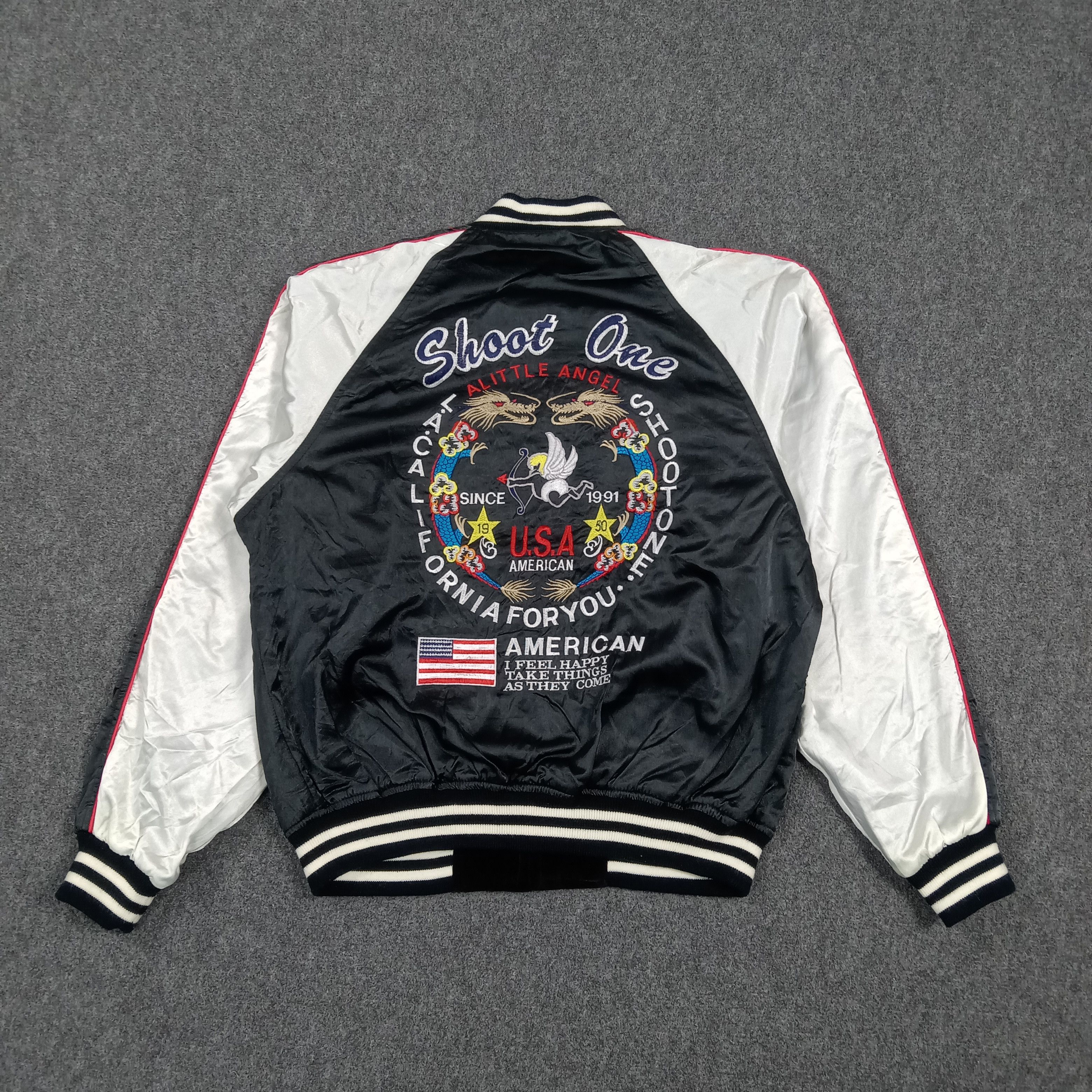 Japanese Brand Reversible Sukajan Bomber American Spirit Shoot One C291N24 Size US M / EU 48-50 / 2 - 1 Thumbnail