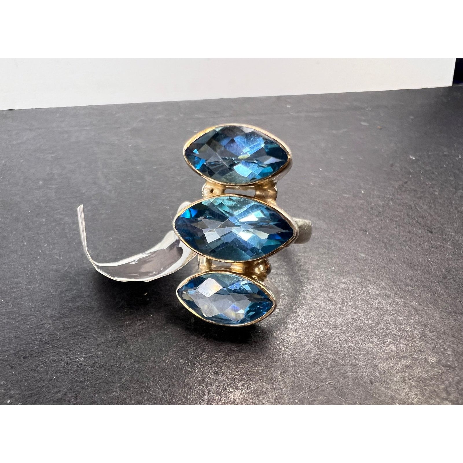 Other NEW WT Blue topaz triple stone sterling silver ring size 6 Size ONE SIZE - 1 Thumbnail