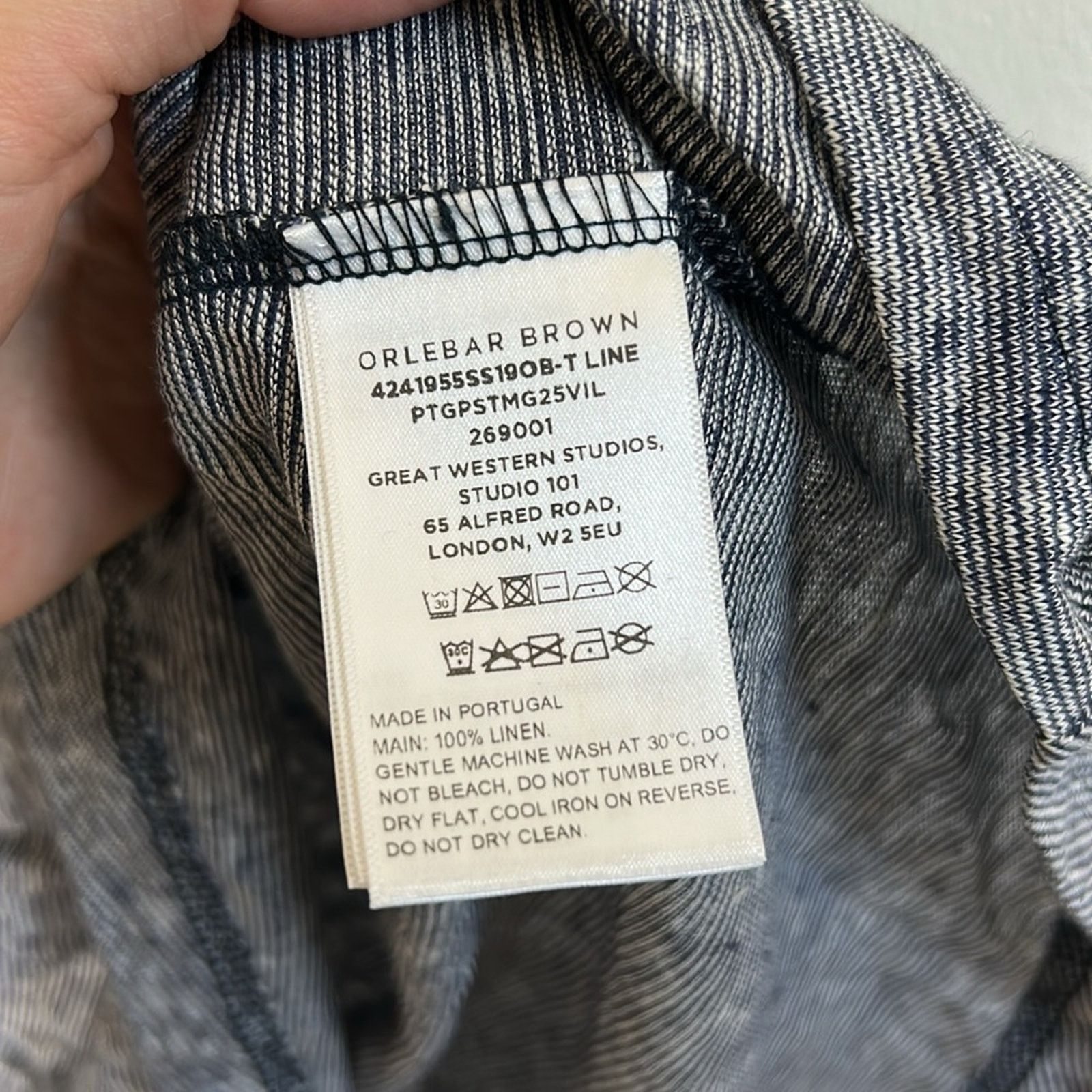 Orlebar Brown Orlebar Brown Striped Blue Linen T-Shirt Size US L / EU 52-54 / 3 - 5 Thumbnail