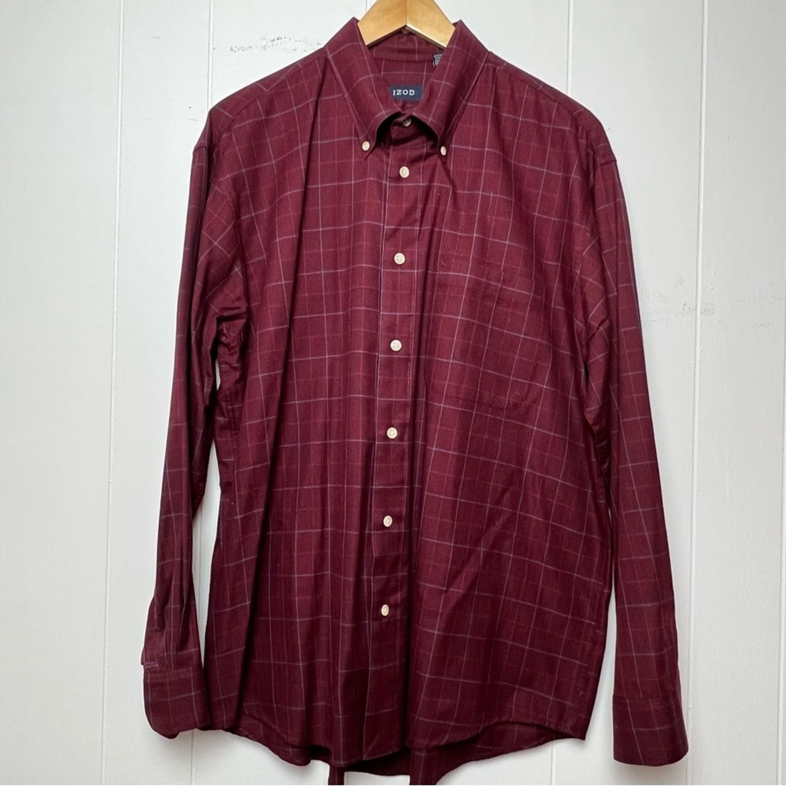 Izod Izod Maroon Windowpane Plaid Button Down Shirt Men’s Large Size US L / EU 52-54 / 3 - 5 Thumbnail