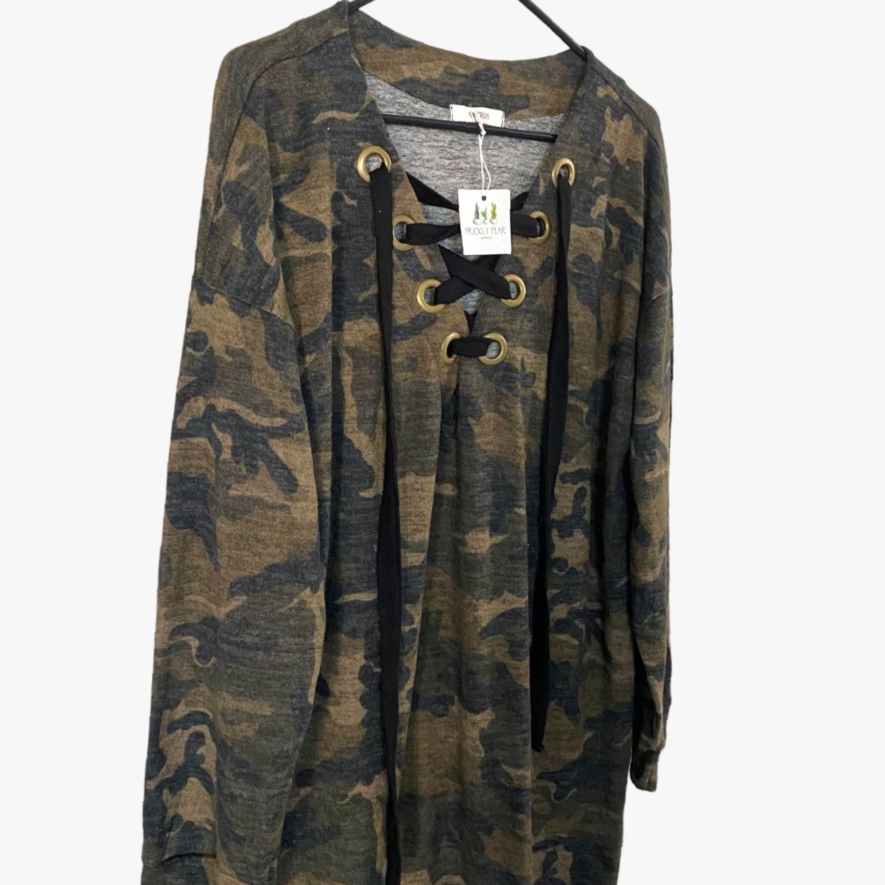 Vintage Cherish Camouflage Lace-Up Long-Sleeve Dress Casual Women Green L Size L / US 10 / IT 46 - 4 Thumbnail