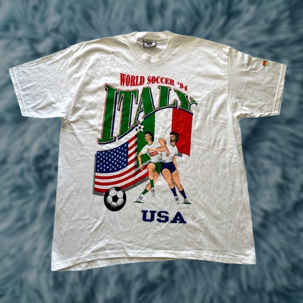 Lee VINTAGE 1994 World Cup Italy Italia T-Shirt Mens XL White Lee Graphic Tee 90s NWOT Deadstock Mens Size US XL / EU 56 / 4 - 1 Thumbnail