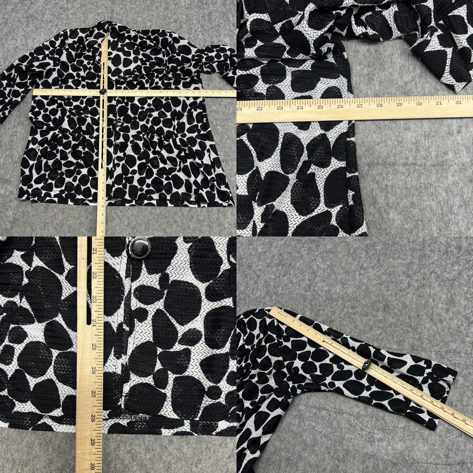 Vintage Ali Miles Jacket Womens 1X Black Abstract Print 3/4 Sleeve Pockets Button Front Collared Unlined Short Jacket Size XL / US 12-14 / IT 48-50 - 9 Thumbnail