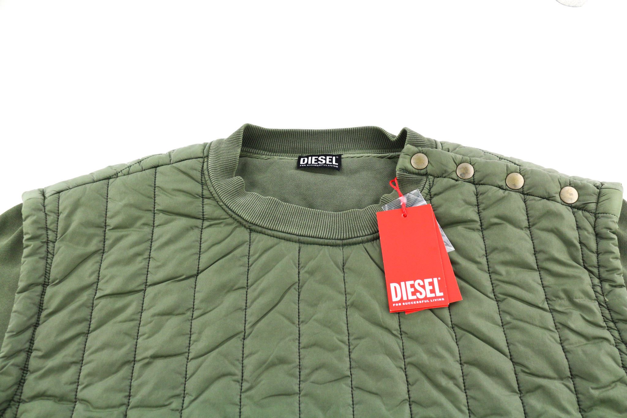 Diesel S-HOLTY L Green Quilted Crew Sweatshirt 40147 Size US L / EU 52-54 / 3 - 4 Thumbnail