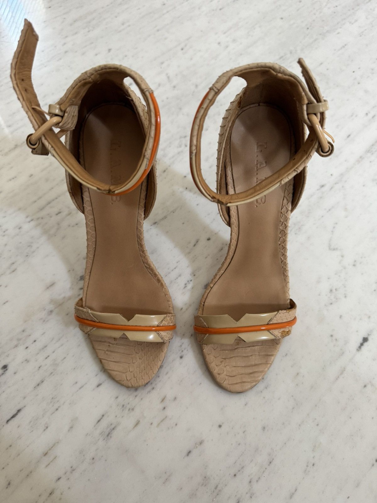 Designer × L.A.M.B. L.A.M.B leather beige and orange strap heels Size US 6.5 / IT 36.5 - 1 Thumbnail