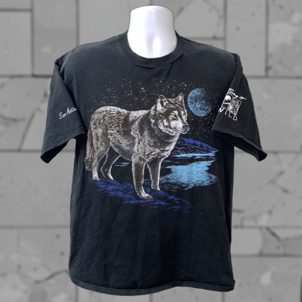 Jerzees VINTAGE Jerzees Mens T-Shirt Wolf Print USA Made Black XL Shirt Mens XL Black Wolf Print T-Shirt Size US XL / EU 56 / 4 - 1 Thumbnail