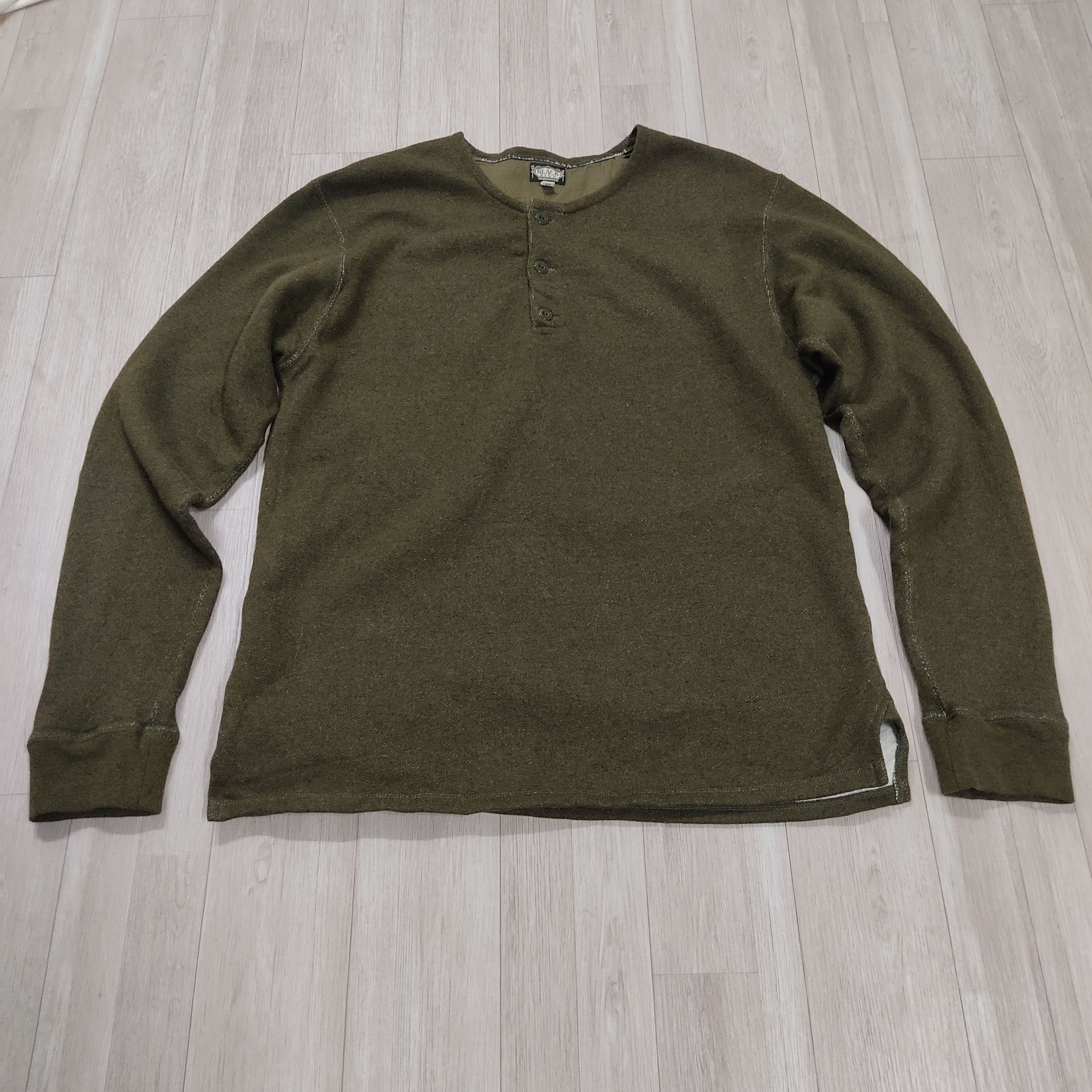 BLACK SIGN BLACK SIGN Olive Cotton Wool Cashmere Henley Sweatshirt Size US L / EU 52-54 / 3 - 6 Thumbnail