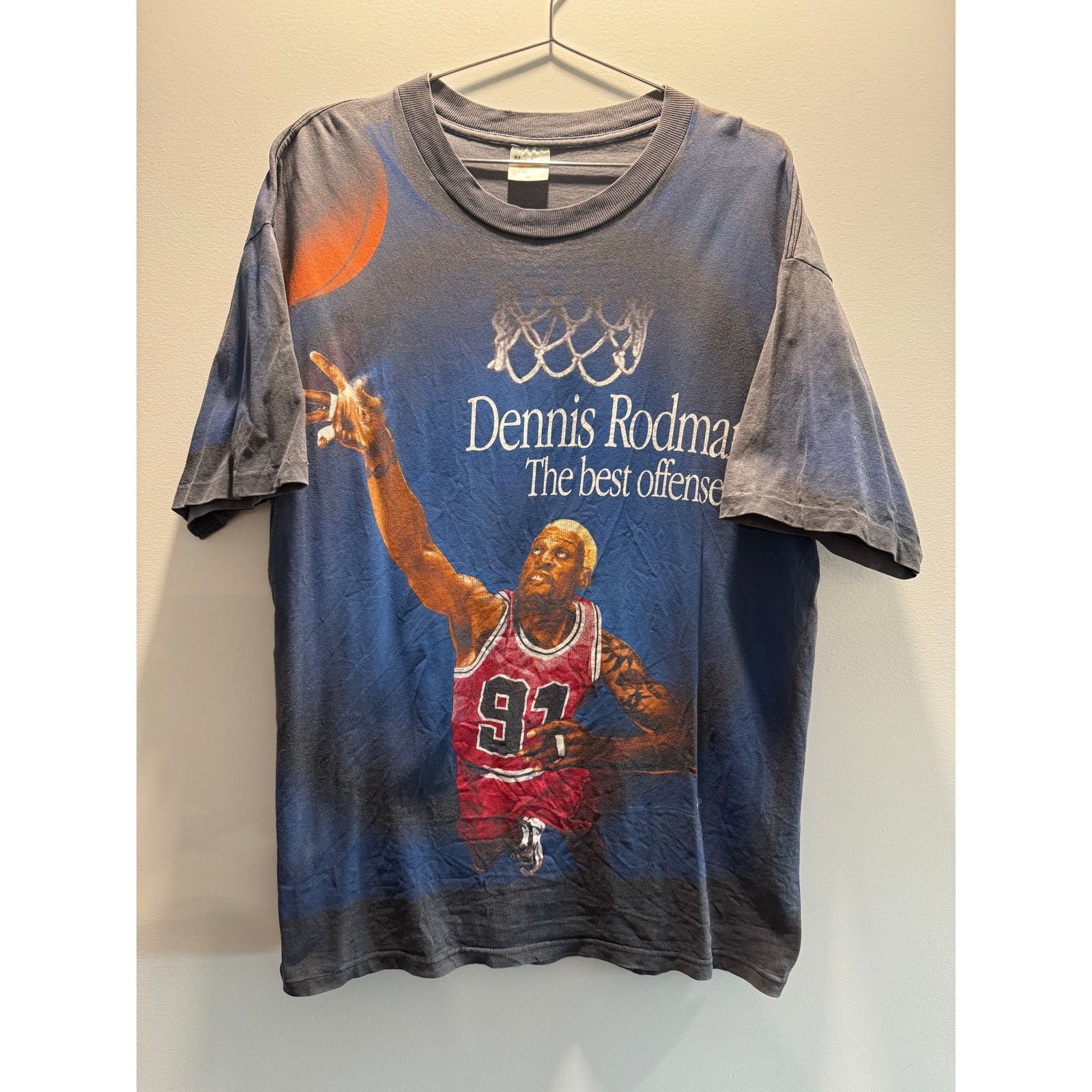 Vintage Vintage 90s Dennis Rodman "Defense" AOP T-Shirt - Rare Find! Size US XL / EU 56 / 4 - 1 Thumbnail