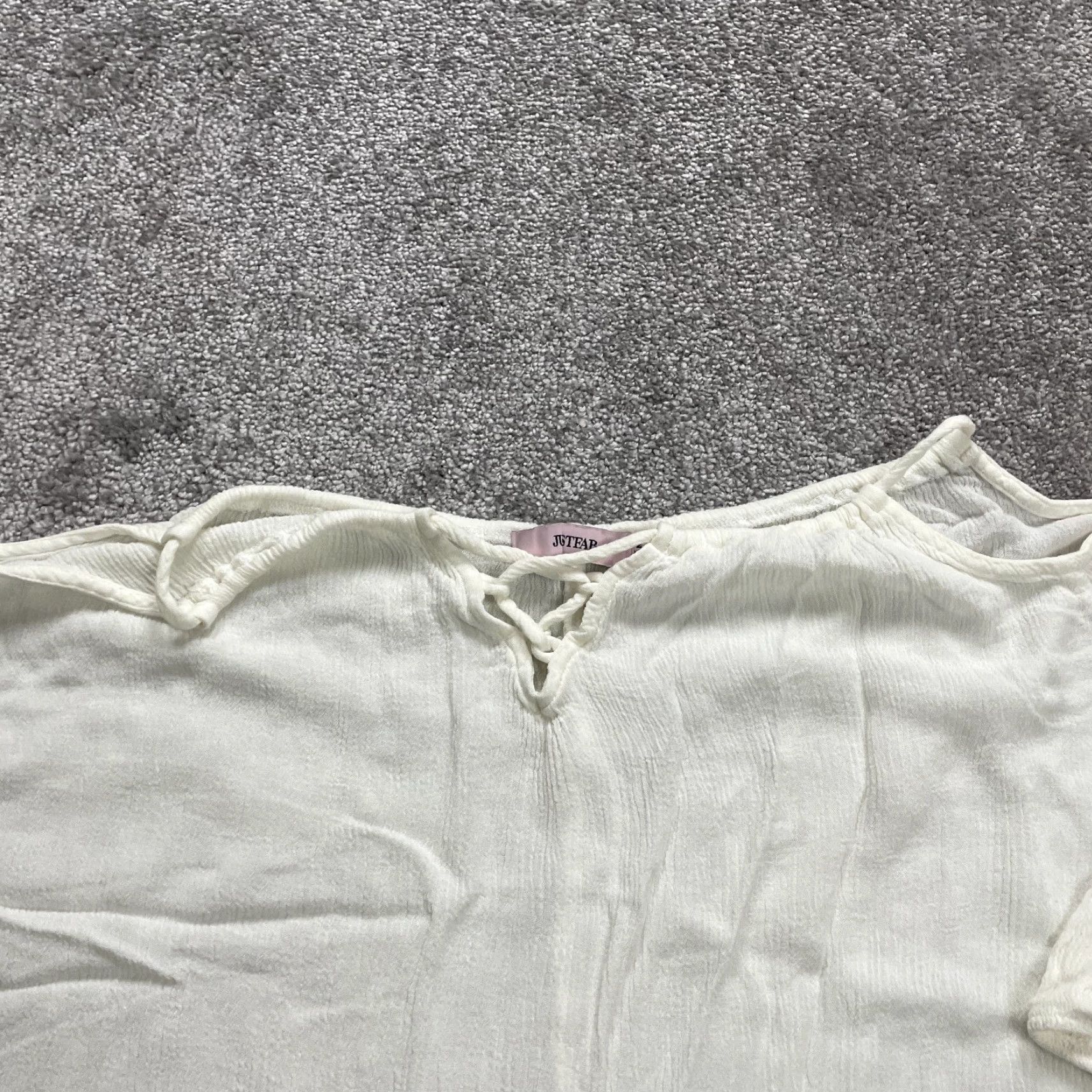 Vintage JustFab Cold Shoulder Blouse Womens 2XL White Rayon Long Sleeve Casual Plus Size XXL / US 16-18 / IT 52-54 - 4 Thumbnail