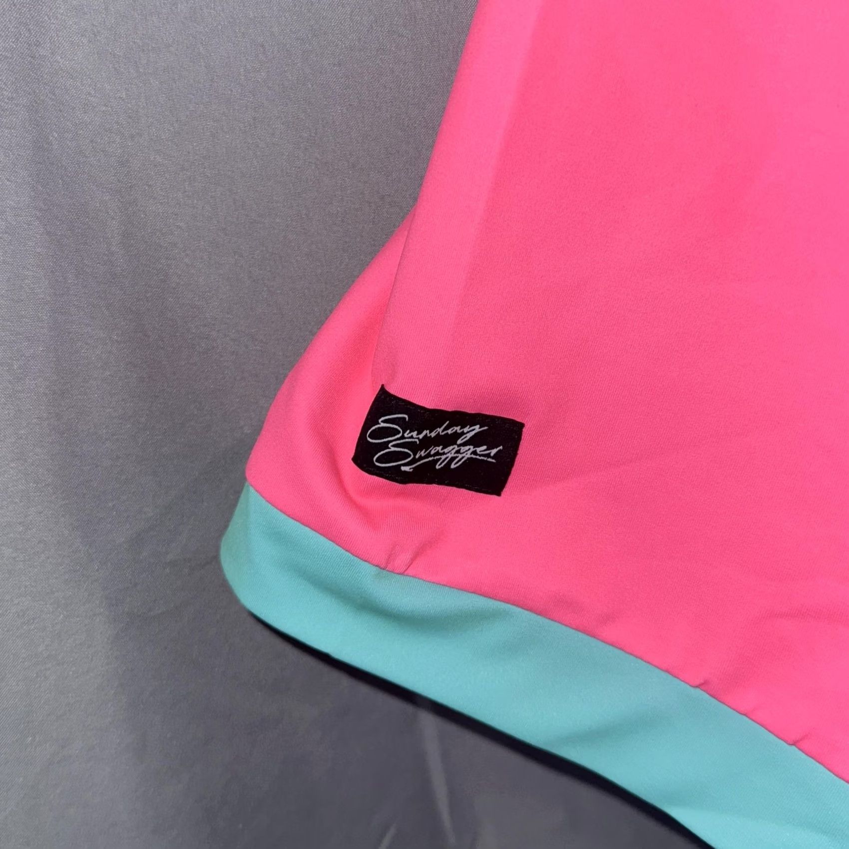 Vintage Sunday Swagger Polo Shirt Mens 2XL Pink Blue Ombre Palm Graphic Print Golf Tropical Beach Size US XXL / EU 58 / 5 - 3 Thumbnail