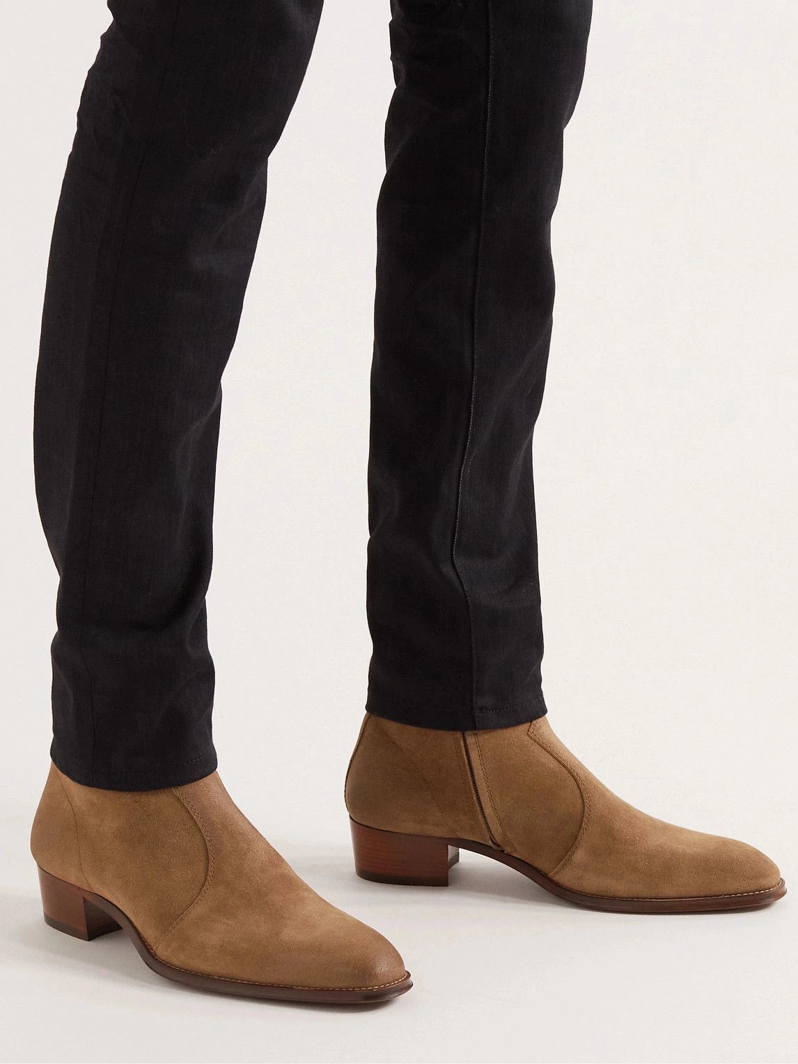 Saint Laurent Paris Wyatt Waxed-Suede Chelsea Boots in Brown Size US 7 / EU 40 - 2 Thumbnail