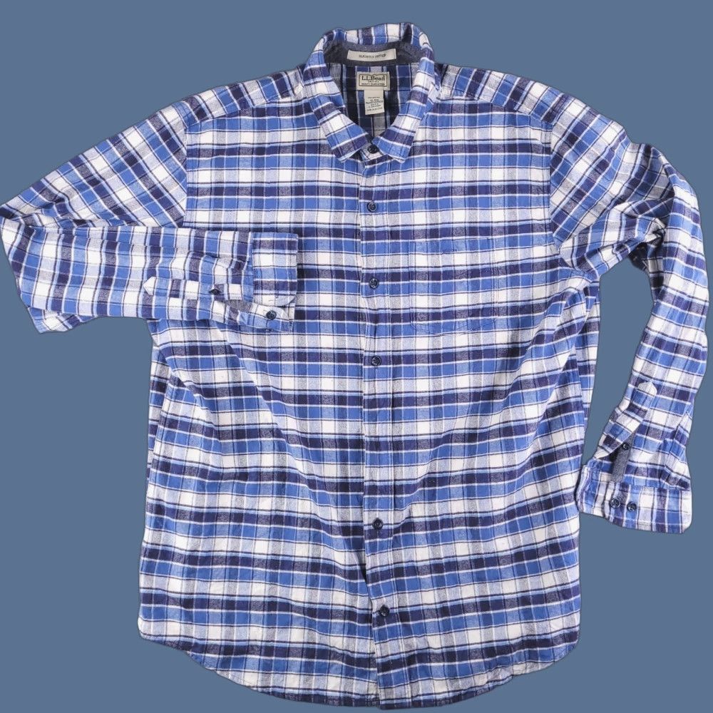 Vintage LL Bean Shirt Mens XL Blue Fitted Flannel Check Long Sleeve Button-Up Shirt Size US XL / EU 56 / 4 - 1 Thumbnail