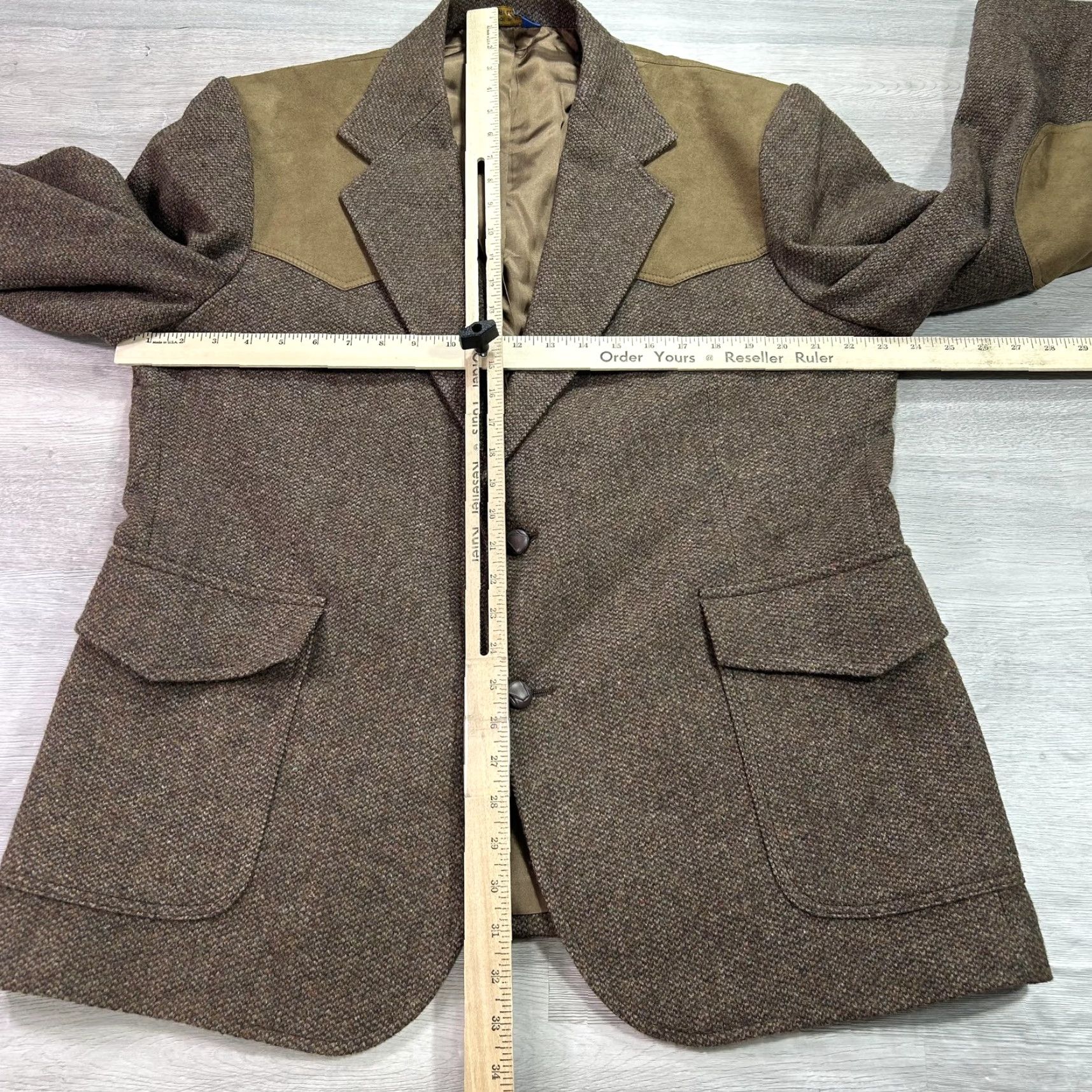 Pendleton VTG Pendleton Blazer Mens 46 Wool Western Sport Coat Jacket USA Slim notched lapel two-button elbow patch brown Size 46R - 7 Thumbnail