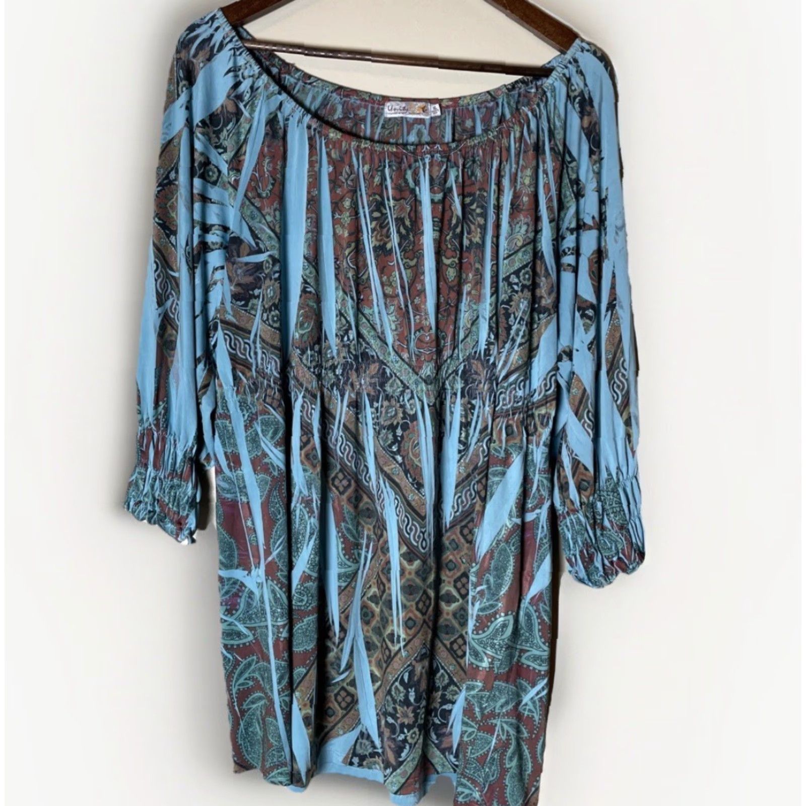 Vintage VINTAGE Unity World Wear Maternity Top Blouse 3/4 Sleeve Turquoise Fairy Boho Grunge Dark Forest Floral XL Womens Size XL / US 12-14 / IT 48-50 - 3 Thumbnail