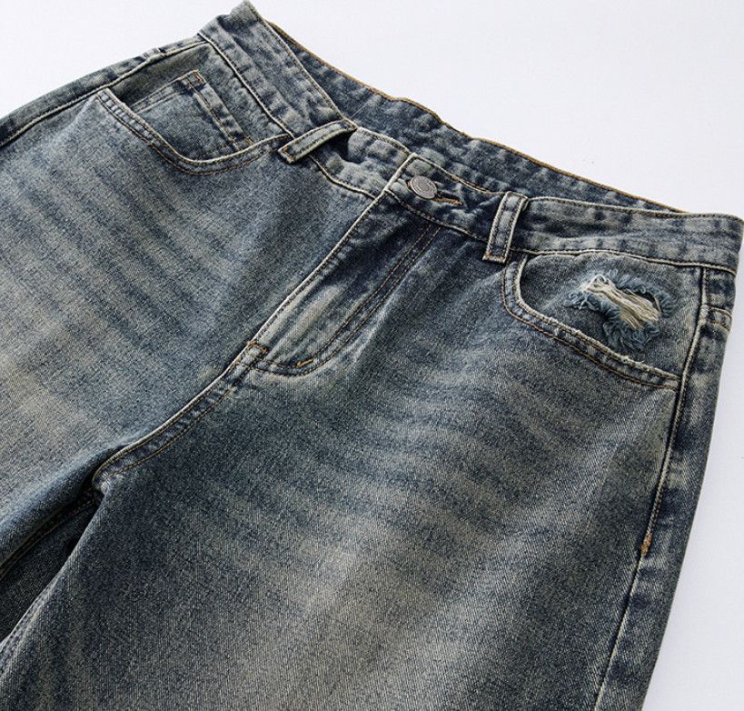 Japanese Brand Men's Retro Washed Wide-Leg Straight Oversized Jeans Size US 32 / EU 48 - 2 Thumbnail
