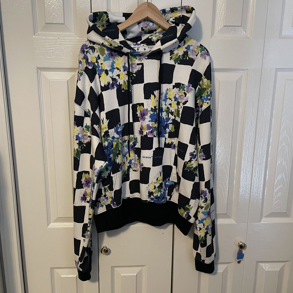Off-White “Pattern” Floral Checker Hoodie Size Large
