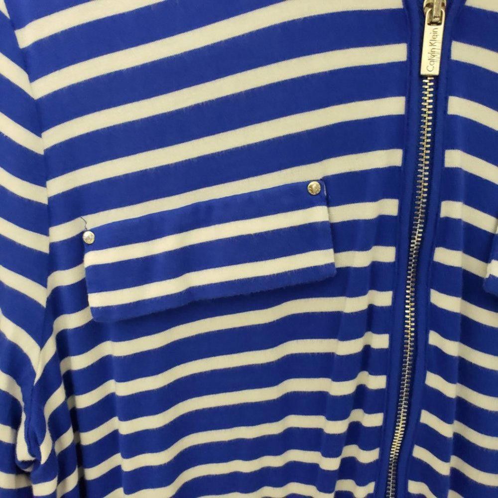 Calvin Klein CT217 Ladies Calvin Klein Zip Front Blue & White Blouse L Size L / US 10 / IT 46 - 2 Thumbnail