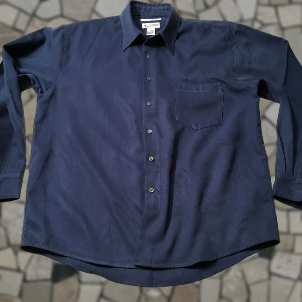 Vintage METHODE Shirt Men’s LARGE Blue Suede Short Sleeve Button Up Size US L / EU 52-54 / 3 - 1 Thumbnail