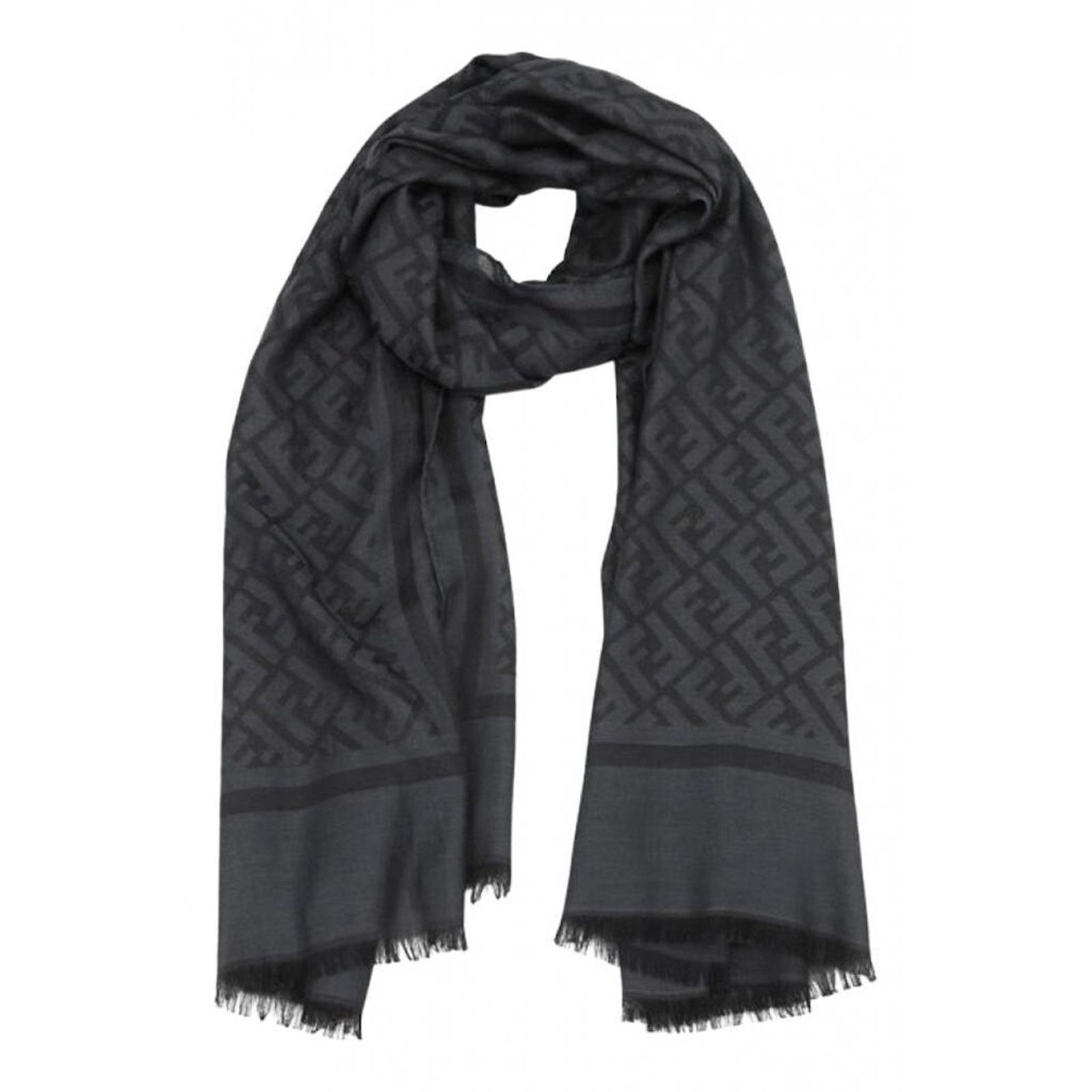 Fendi Fendi Monogram Logo Silk Fringe Hem Wrap Shawl Stole Scarf Size ONE SIZE - 1 Thumbnail