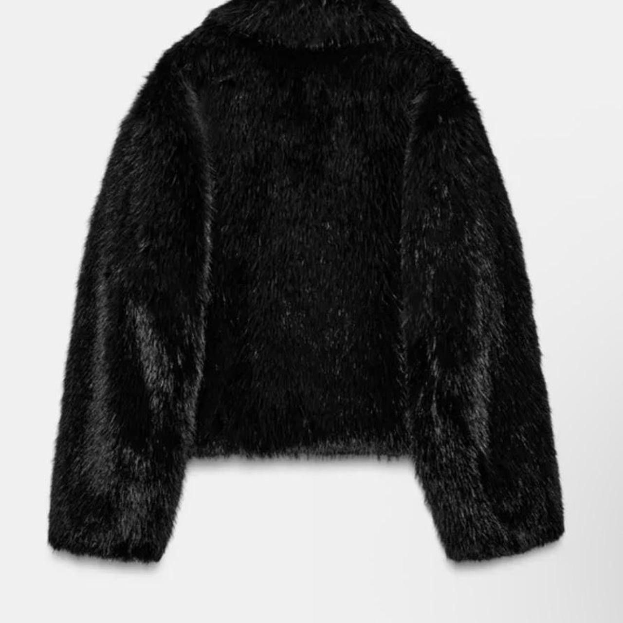 Zara Zara Black Faux Fur Collared Short Jacket Size L Size L / US 10 / IT 46 - 2 Thumbnail